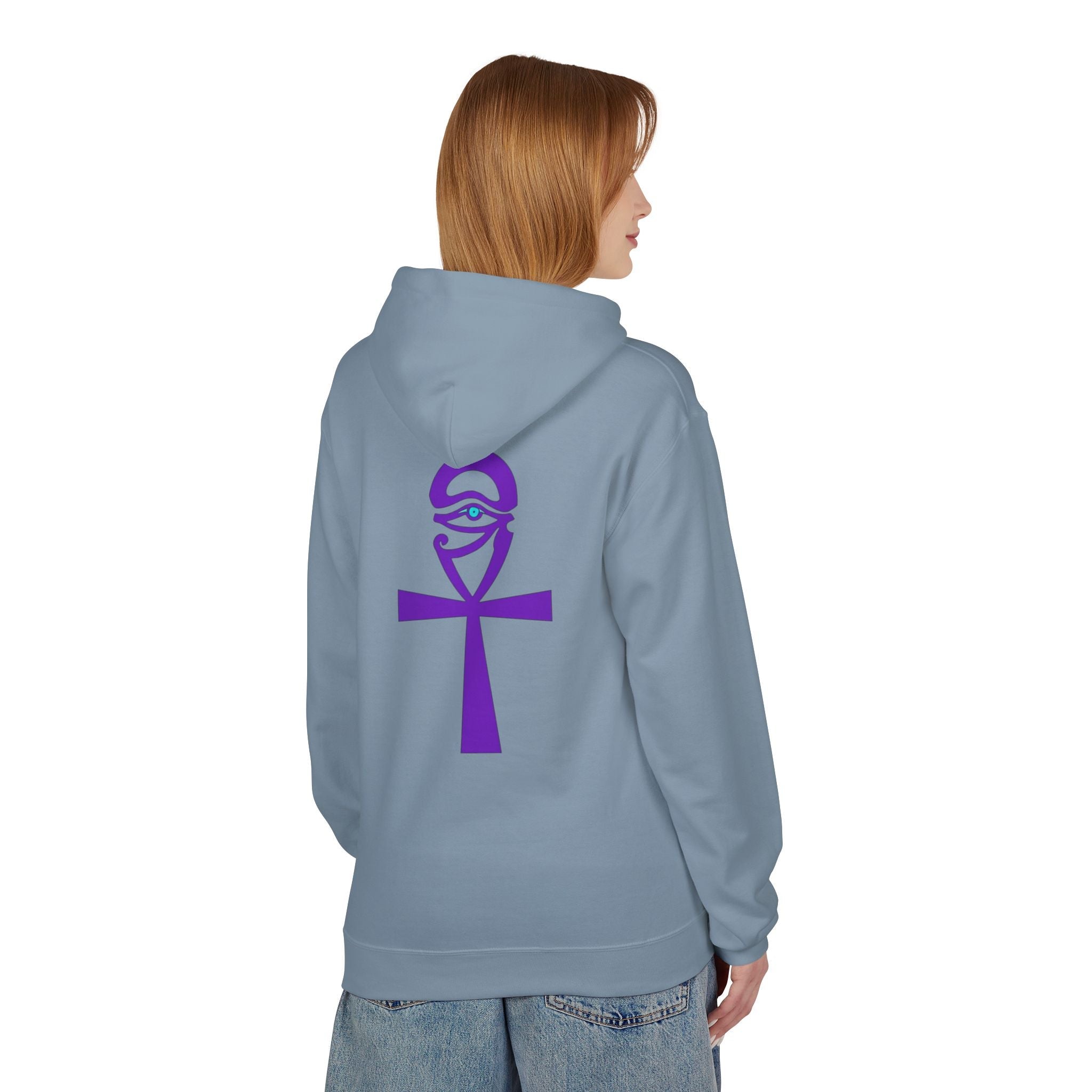 Ankh Symbol Fleece Hoodie | Unisex Cozy Wear for Spiritual Souls, Perfect Gift for Festivals, Meditation, and Everyday Comfort Printify