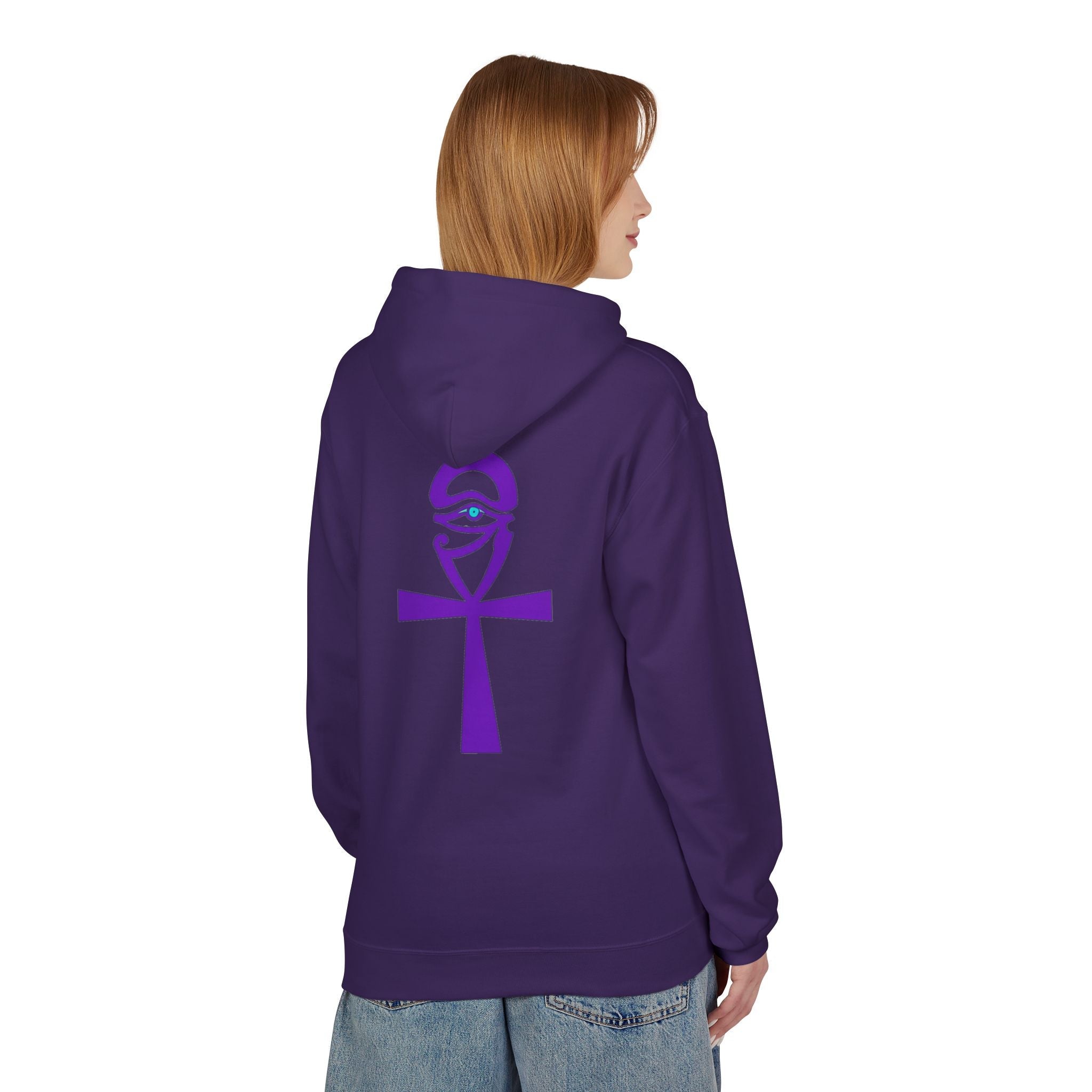 Ankh Symbol Fleece Hoodie | Unisex Cozy Wear for Spiritual Souls, Perfect Gift for Festivals, Meditation, and Everyday Comfort Printify