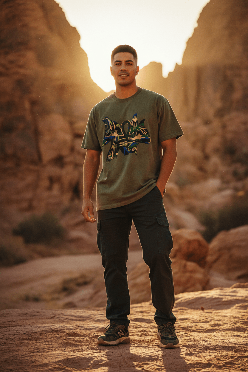 Latino Man Desert Rocks