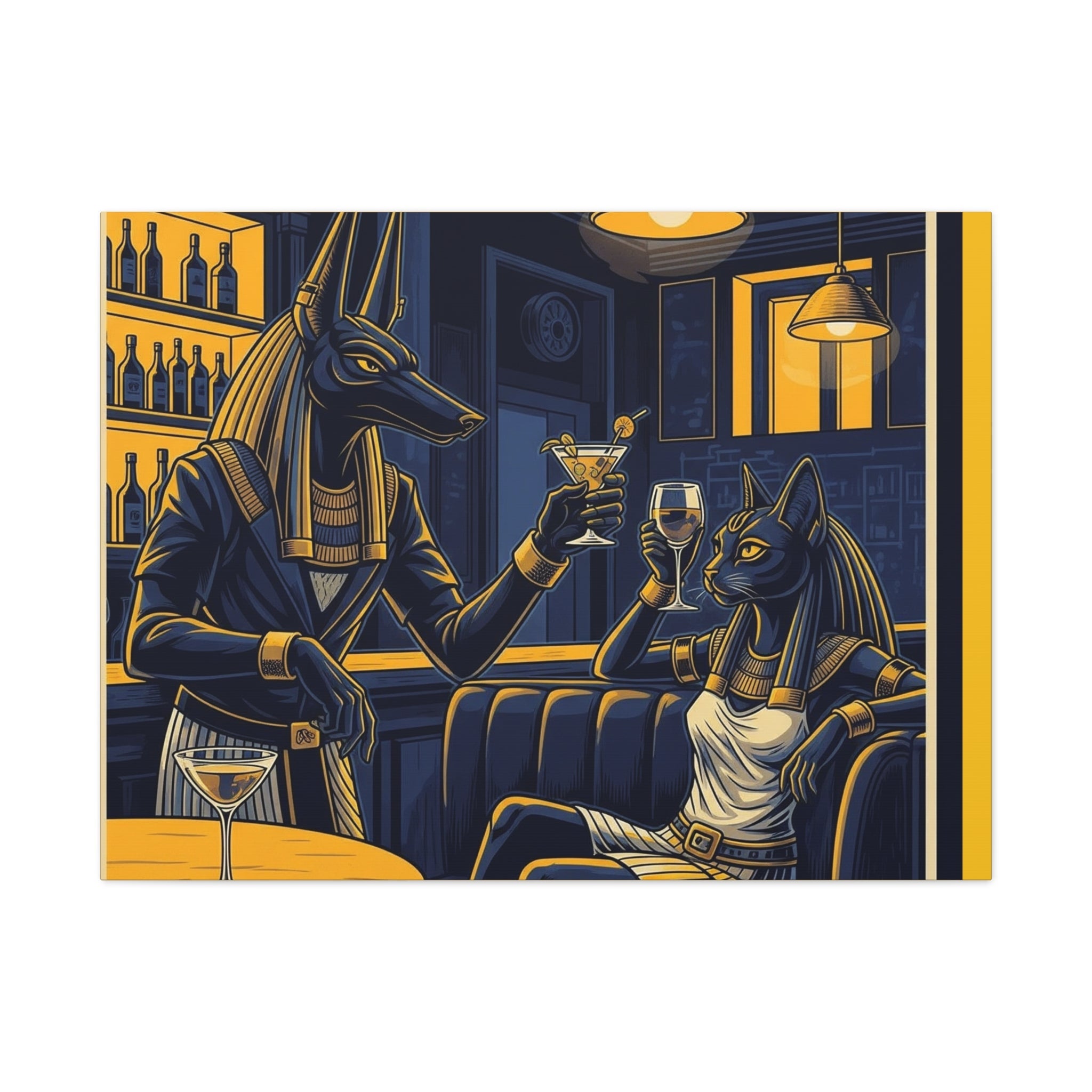 Anubis and Bastet Canvas Art, Egyptian Wall Decor, Unique Home Decoration, Cocktail Theme Art, Vintage Bar Style Canvas Printify