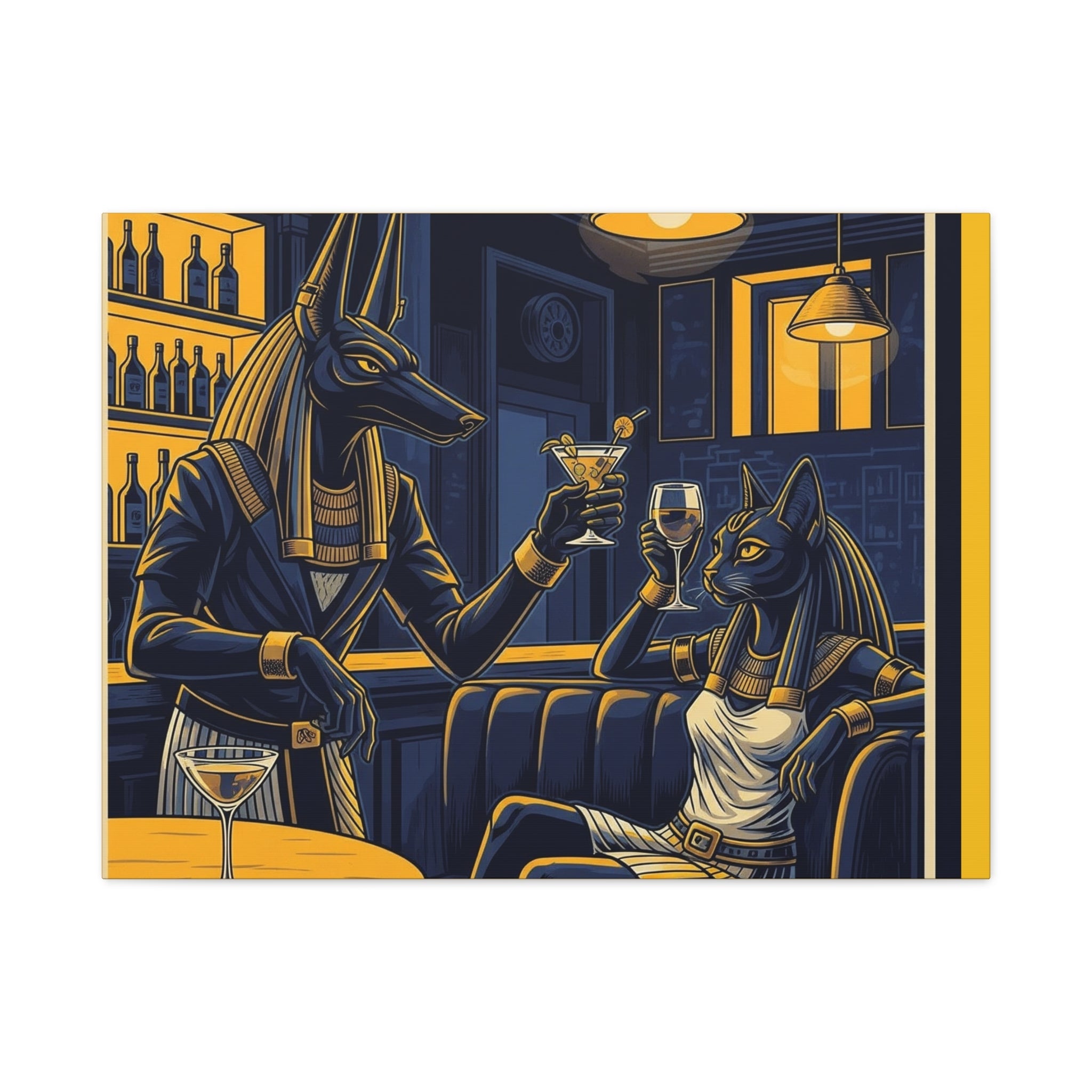 Anubis and Bastet Canvas Art, Egyptian Wall Decor, Unique Home Decoration, Cocktail Theme Art, Vintage Bar Style Canvas Printify