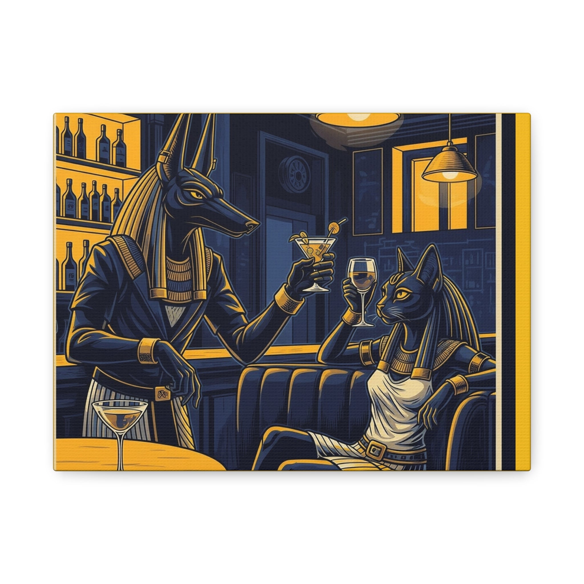 Anubis and Bastet Canvas Art, Egyptian Wall Decor, Unique Home Decoration, Cocktail Theme Art, Vintage Bar Style Canvas Printify