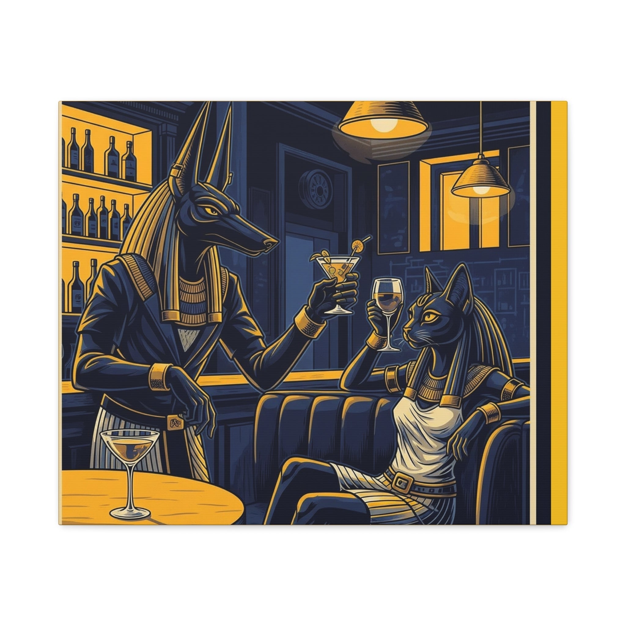 Anubis and Bastet Canvas Art, Egyptian Wall Decor, Unique Home Decoration, Cocktail Theme Art, Vintage Bar Style Canvas Printify