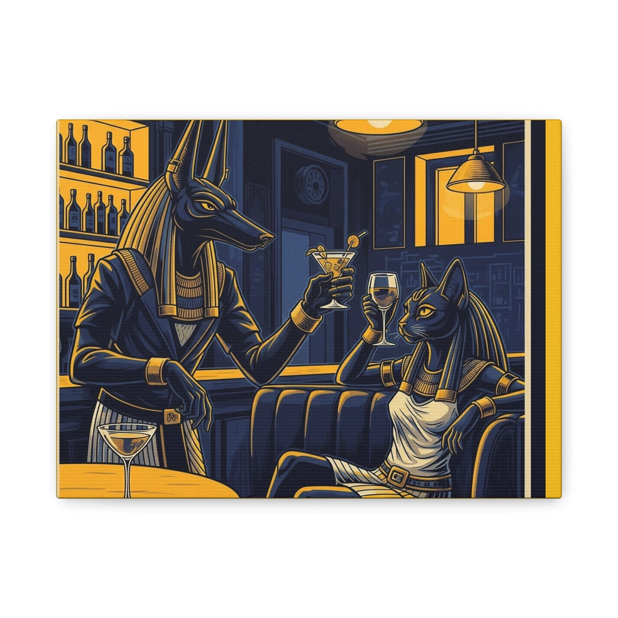 Anubis and Bastet Canvas Art, Egyptian Wall Decor, Unique Home Decoration, Cocktail Theme Art, Vintage Bar Style Canvas Printify