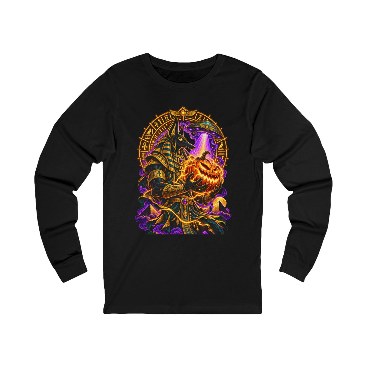 Anubis Cosmic Pumpkin Long Sleeve Tee – Egyptian Halloween Streetwear