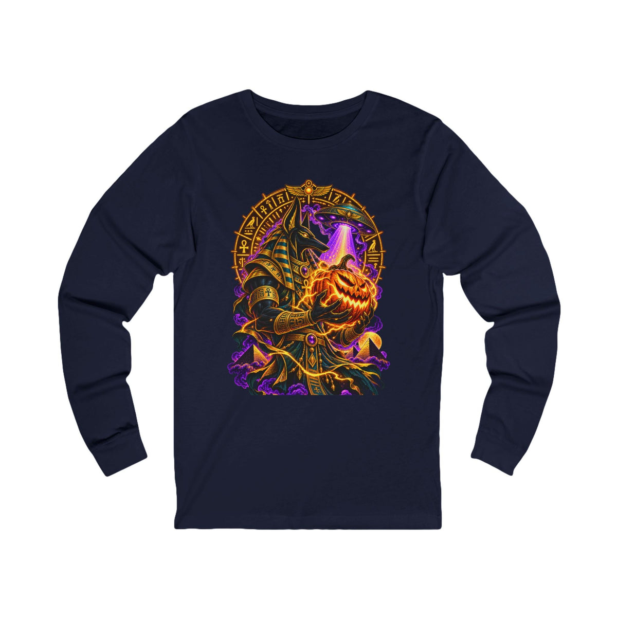 Anubis Cosmic Pumpkin Long Sleeve Tee – Egyptian Halloween Streetwear