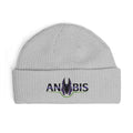 Anubis Cuff Beanie — Embroidered Egyptian Jackal Knit Hat