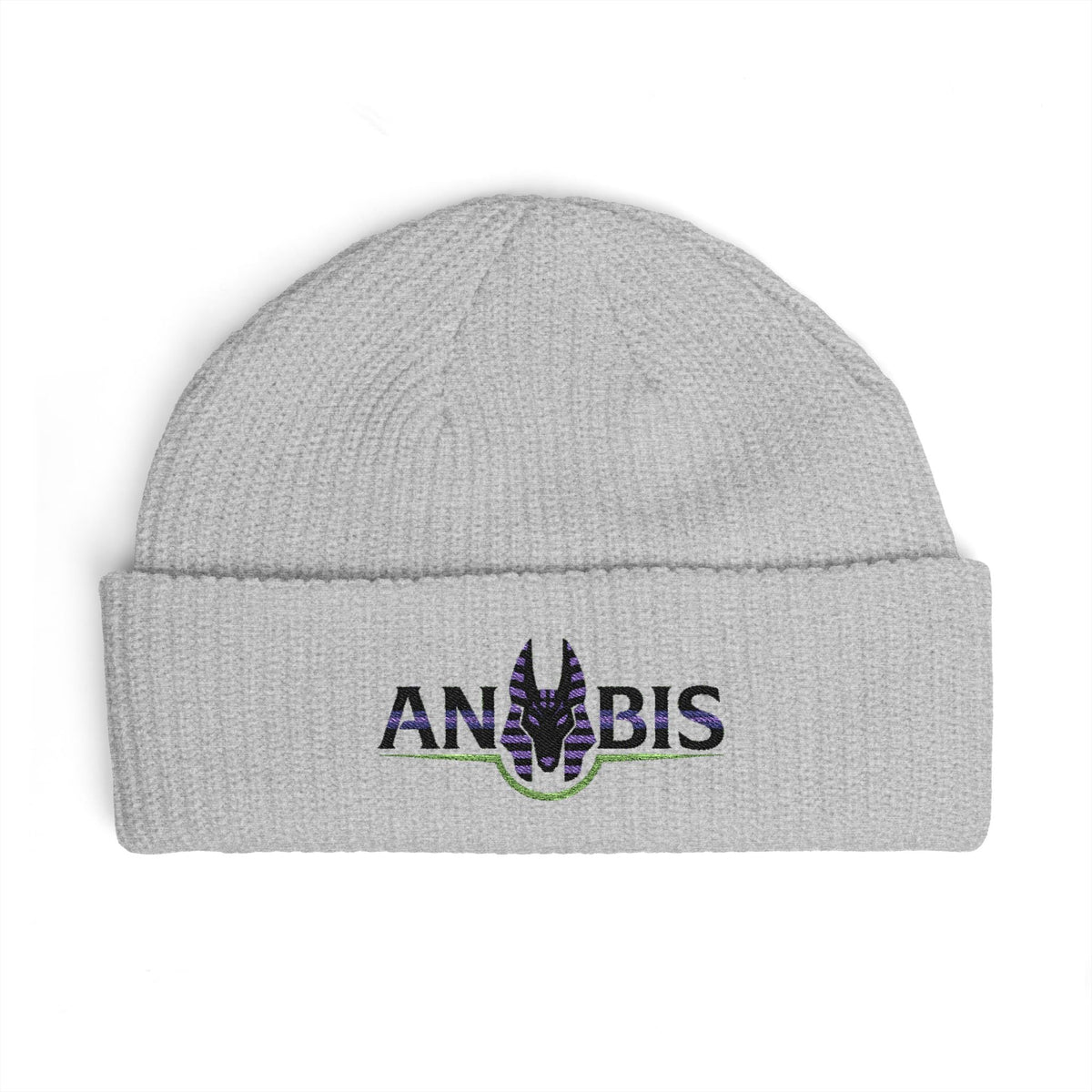 Anubis Cuff Beanie — Embroidered Egyptian Jackal Knit Hat