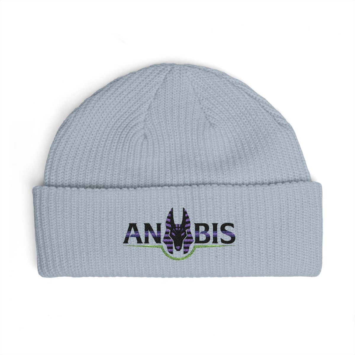 Anubis Cuff Beanie — Embroidered Egyptian Jackal Knit Hat