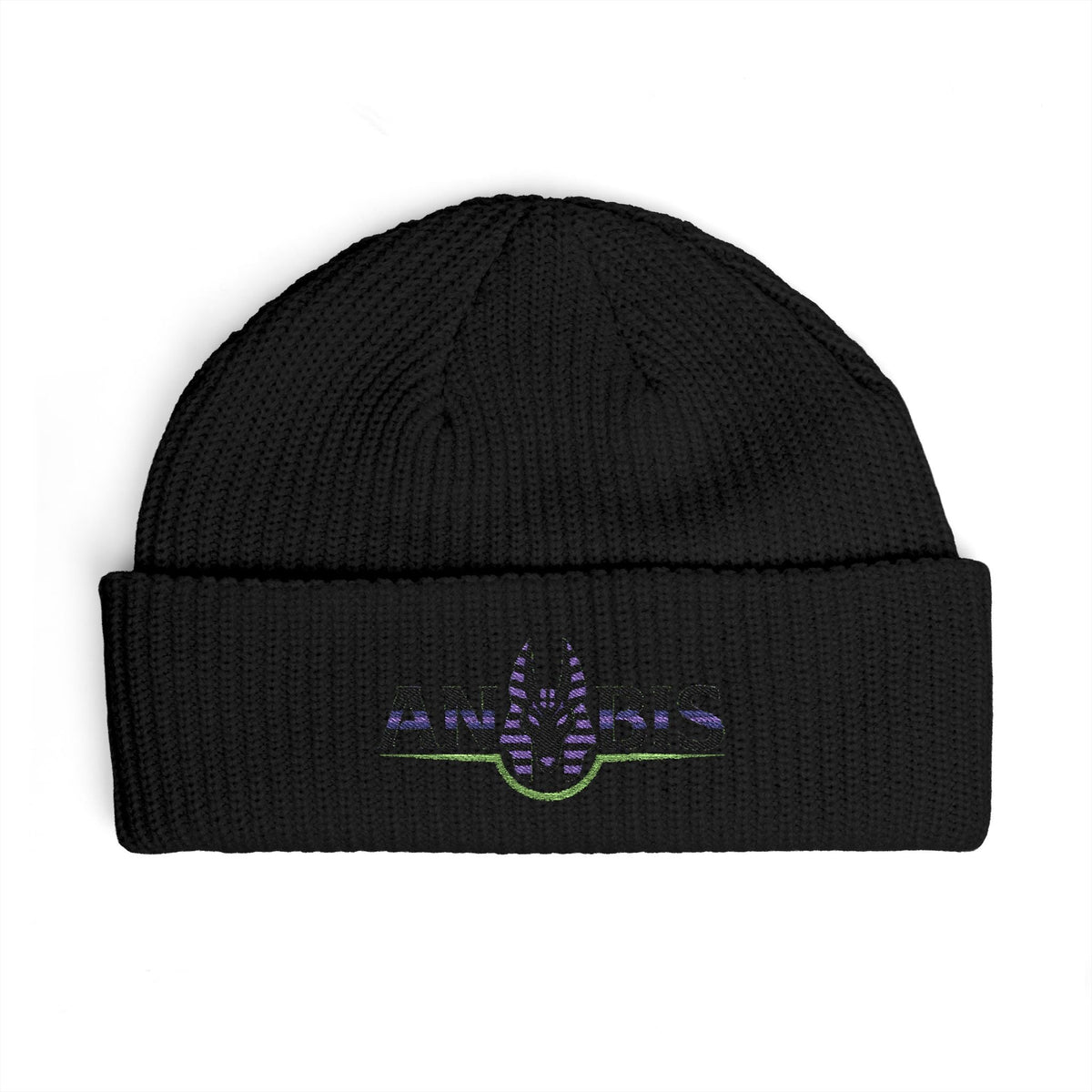 Anubis Cuff Beanie — Embroidered Egyptian Jackal Knit Hat
