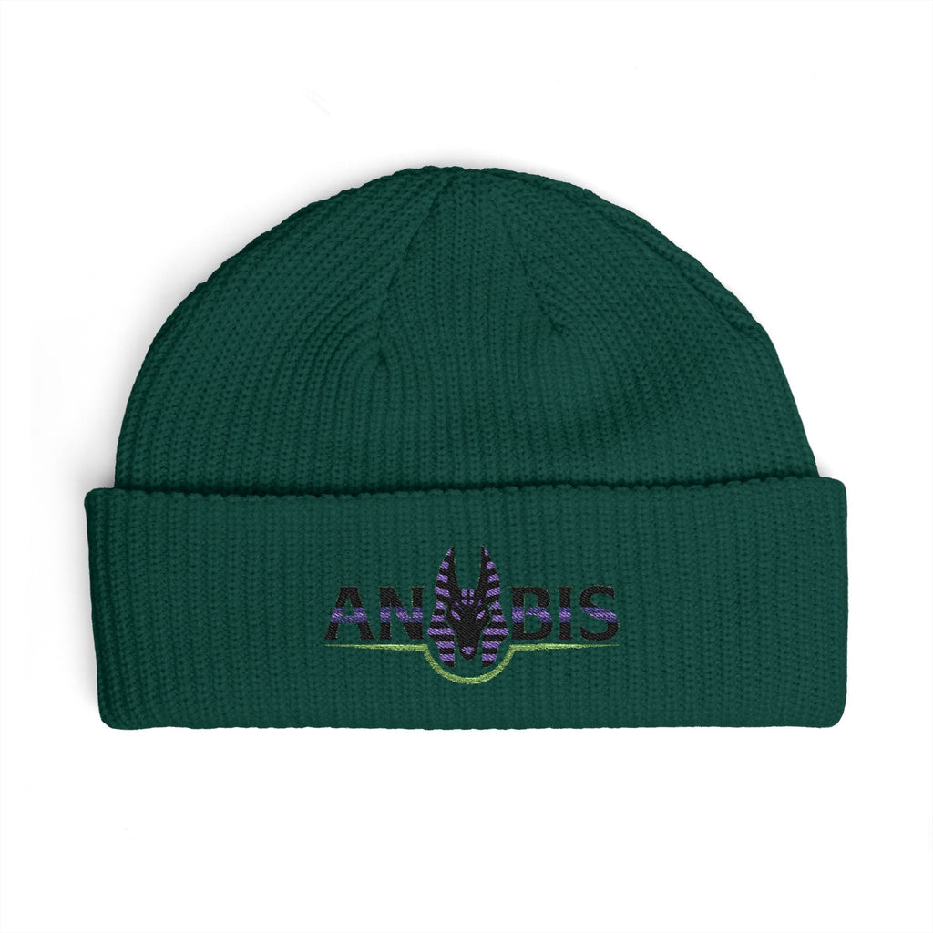 Anubis Cuff Beanie — Embroidered Egyptian Jackal Knit Hat