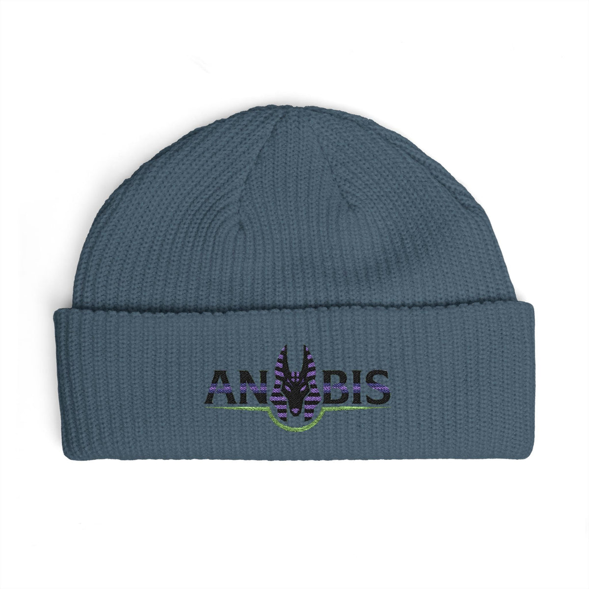 Anubis Cuff Beanie — Embroidered Egyptian Jackal Knit Hat