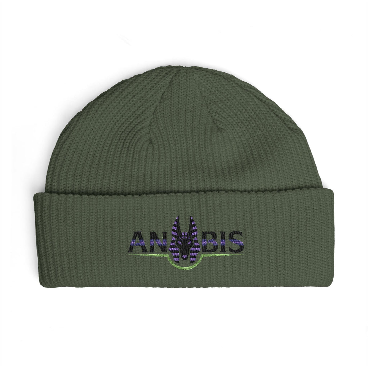 Anubis Cuff Beanie — Embroidered Egyptian Jackal Knit Hat