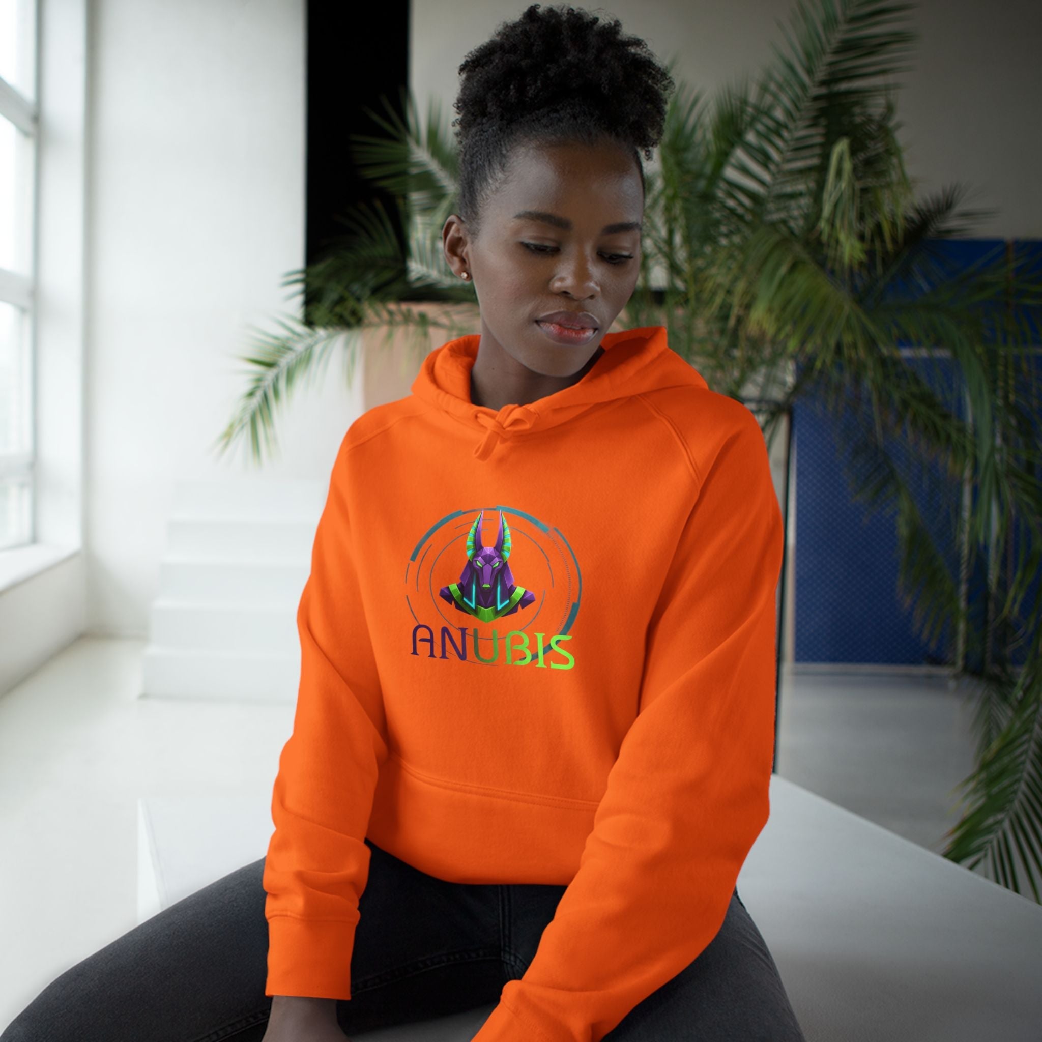 Anubis Cyberpunk Hoodie — Neon Egyptian God Graphic Hoodie Printify