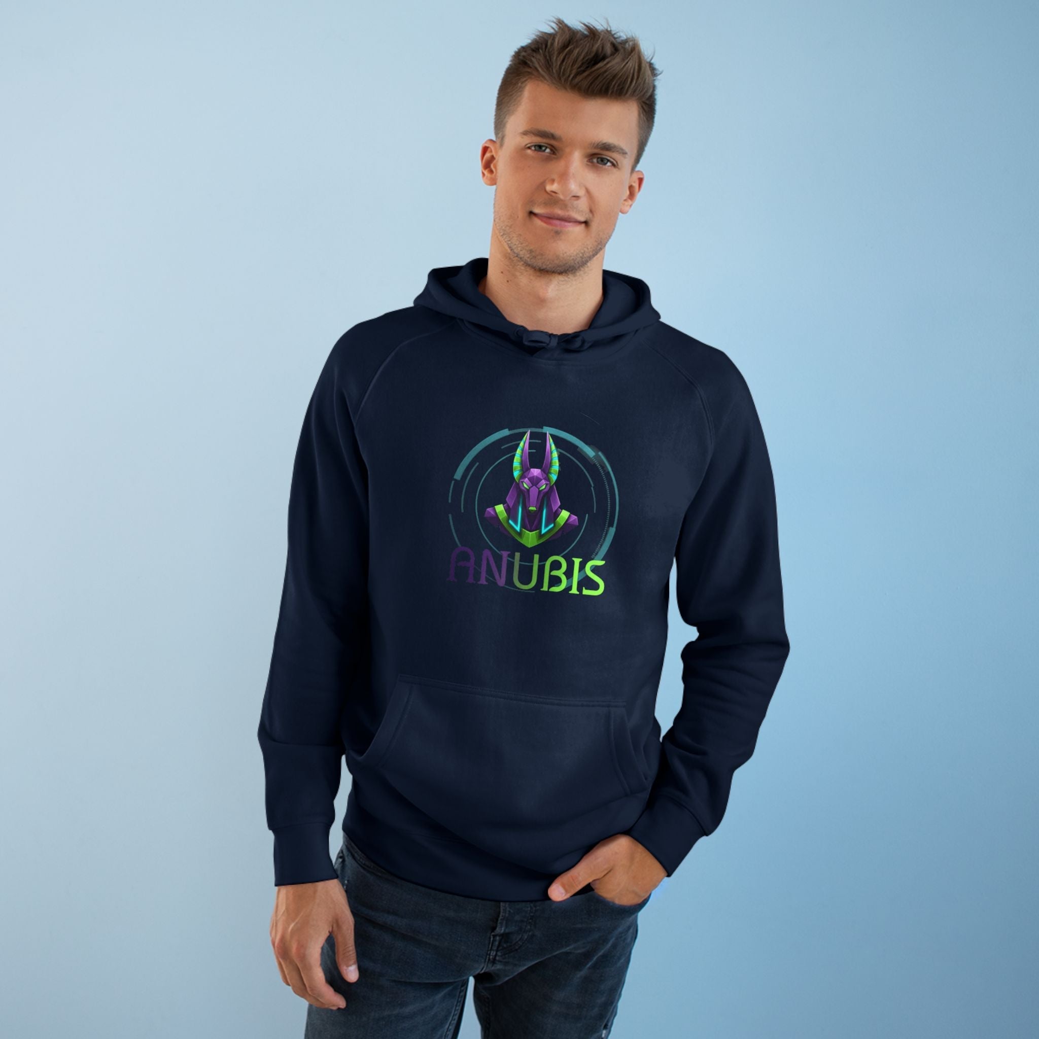 Anubis Cyberpunk Hoodie — Neon Egyptian God Graphic Hoodie Printify