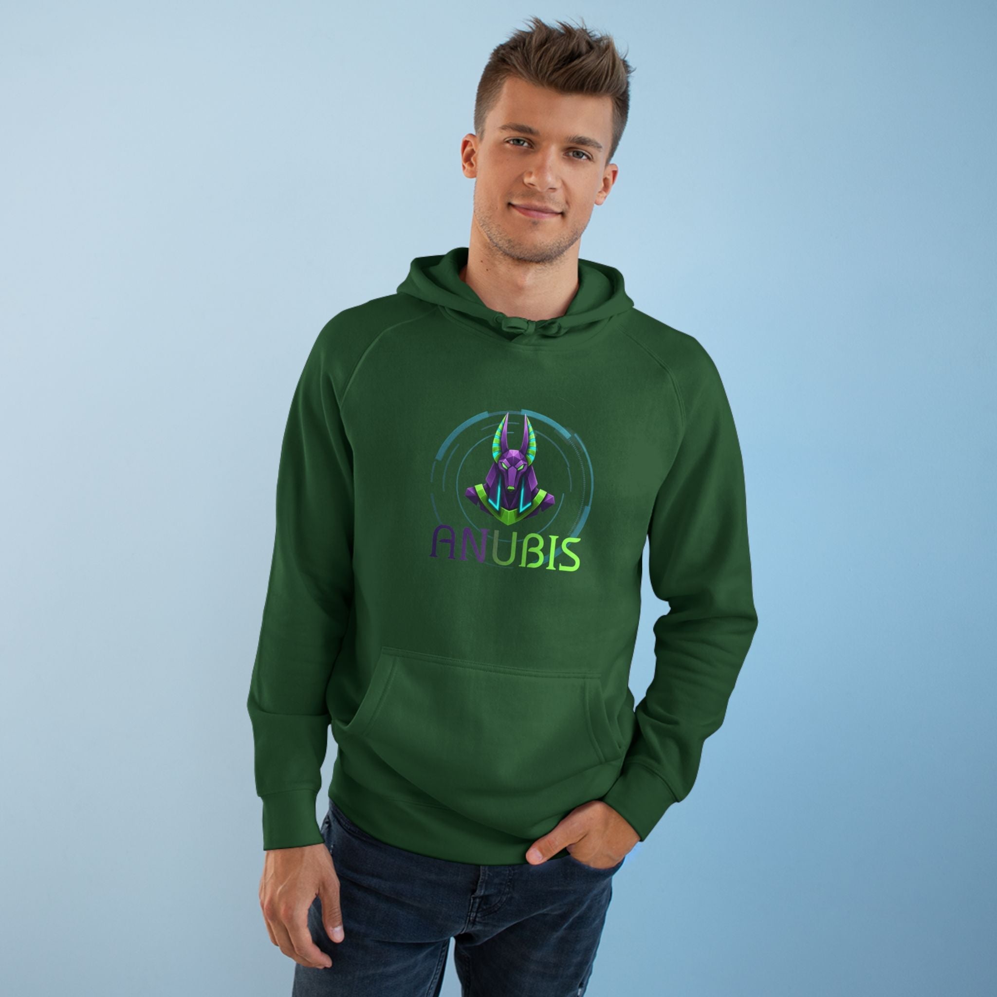 Anubis Cyberpunk Hoodie — Neon Egyptian God Graphic Hoodie Printify