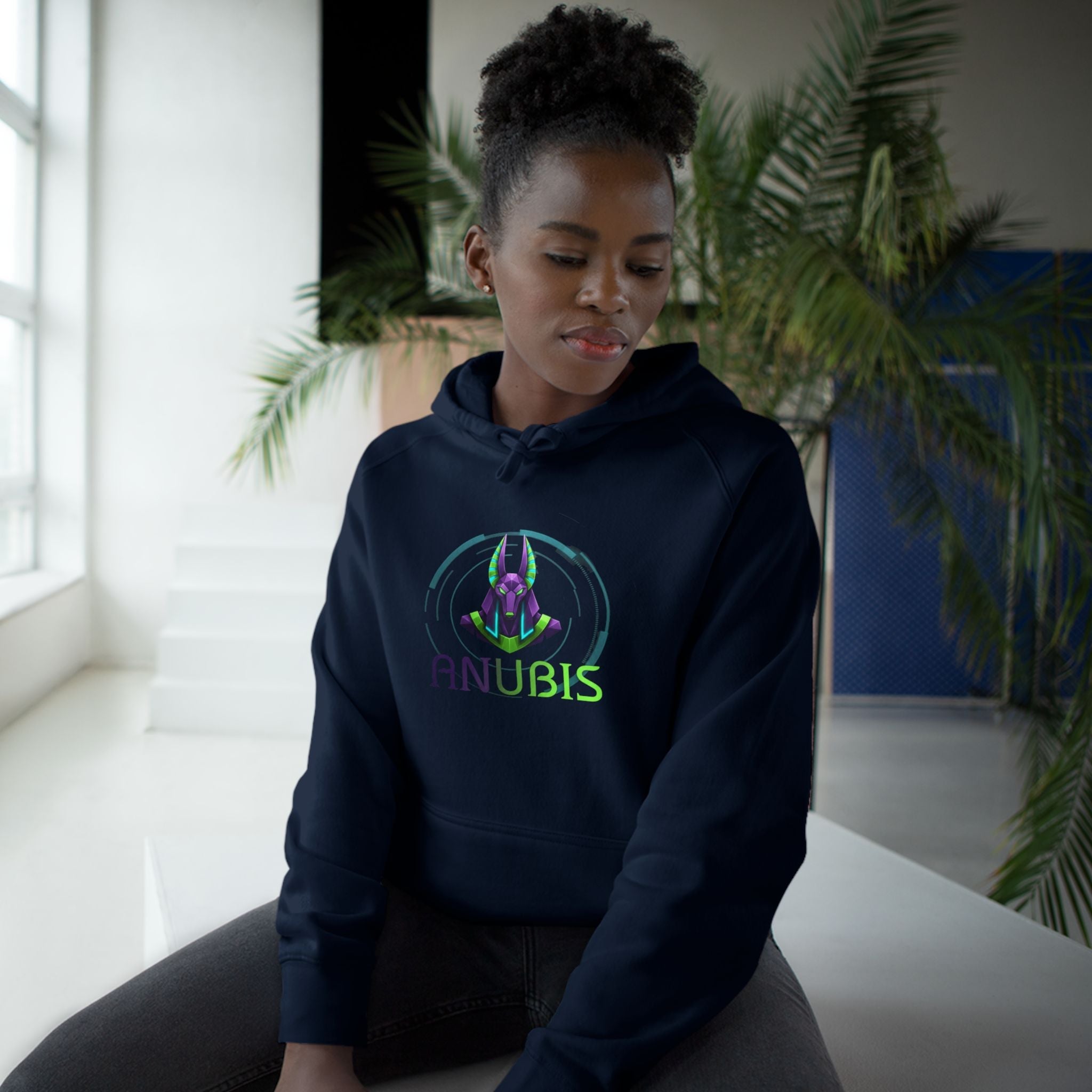 Anubis Cyberpunk Hoodie — Neon Egyptian God Graphic Hoodie Printify