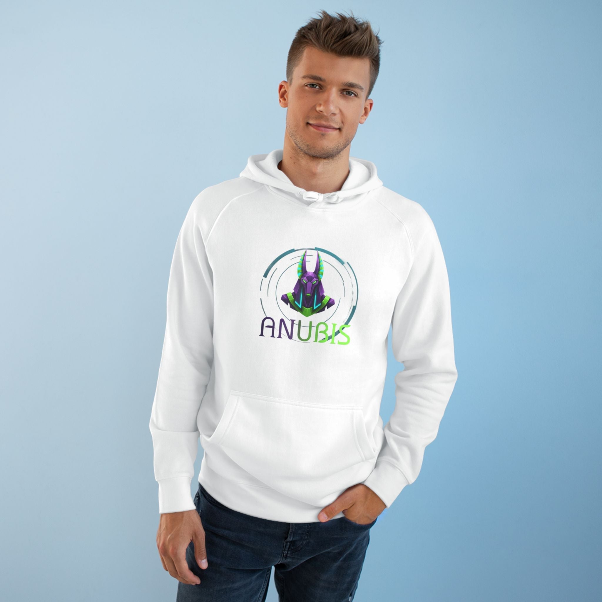 Anubis Cyberpunk Hoodie — Neon Egyptian God Graphic Hoodie Printify
