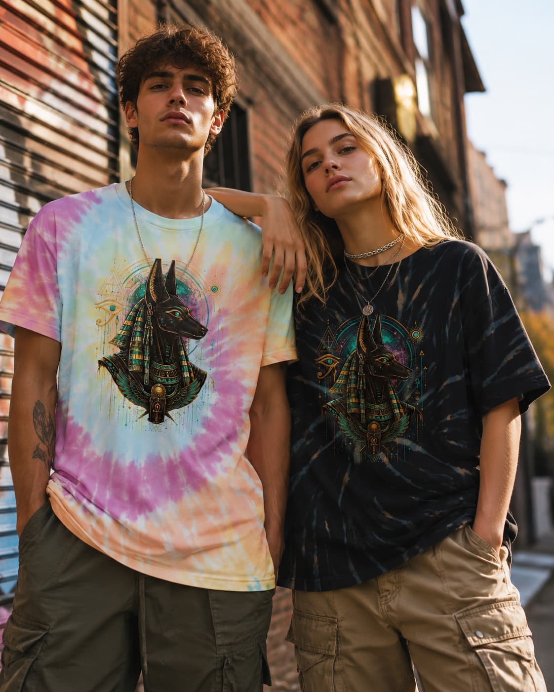 Anubis Graphic Tie-Dye T-Shirt — Vibrant Egyptian Myth Tee for Men