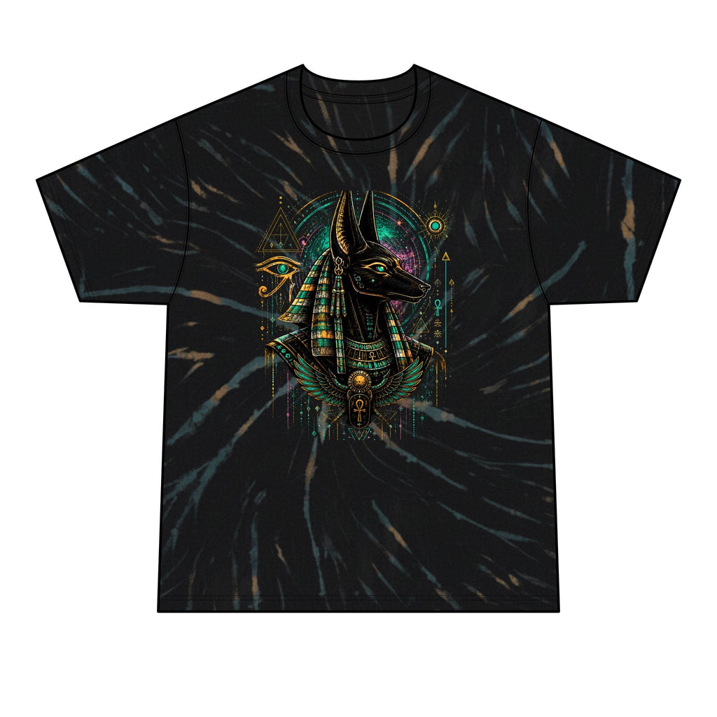 Anubis Graphic Tie-Dye T-Shirt — Vibrant Egyptian Myth Tee for Men