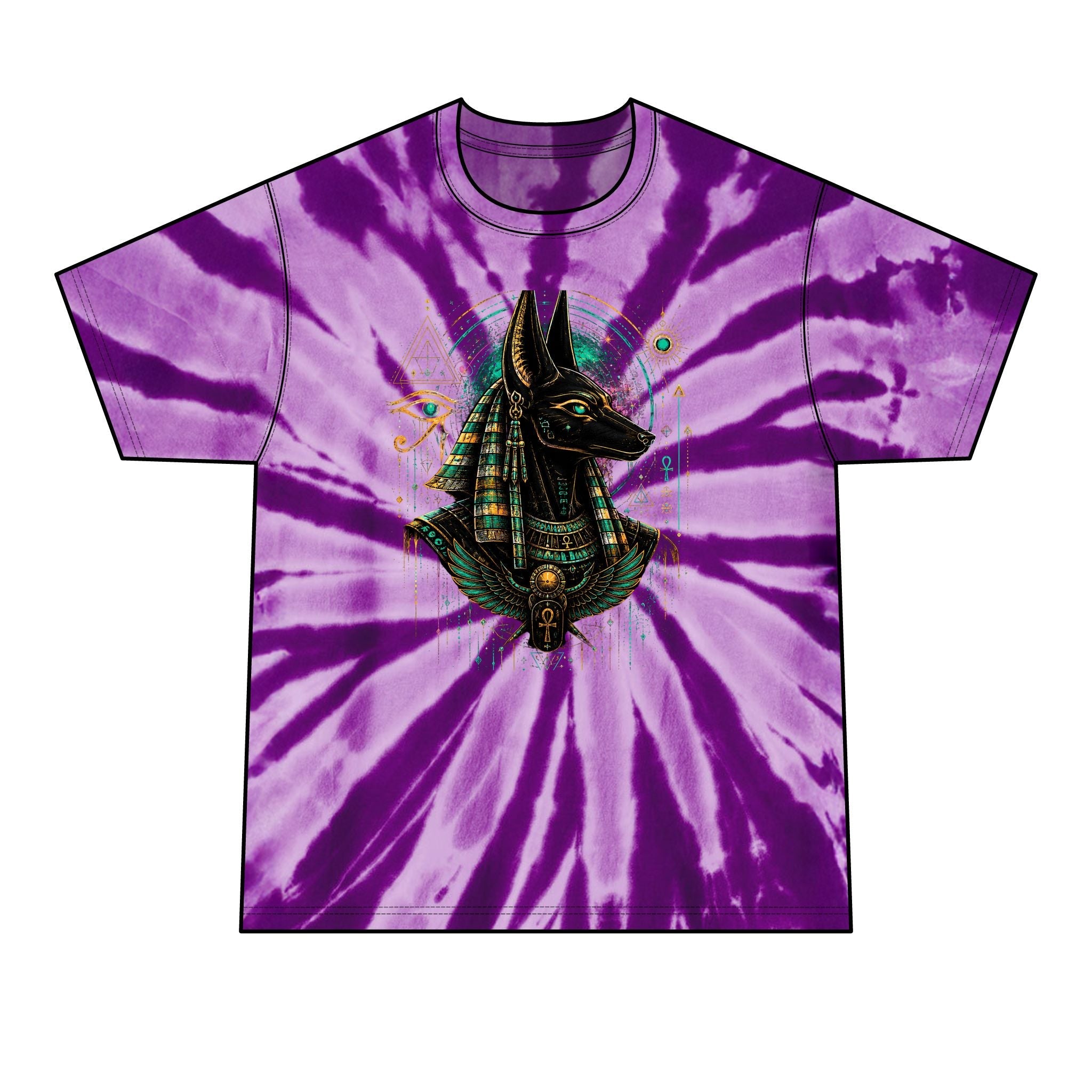 Anubis Graphic Tie-Dye T-Shirt — Vibrant Egyptian Myth Tee for Men