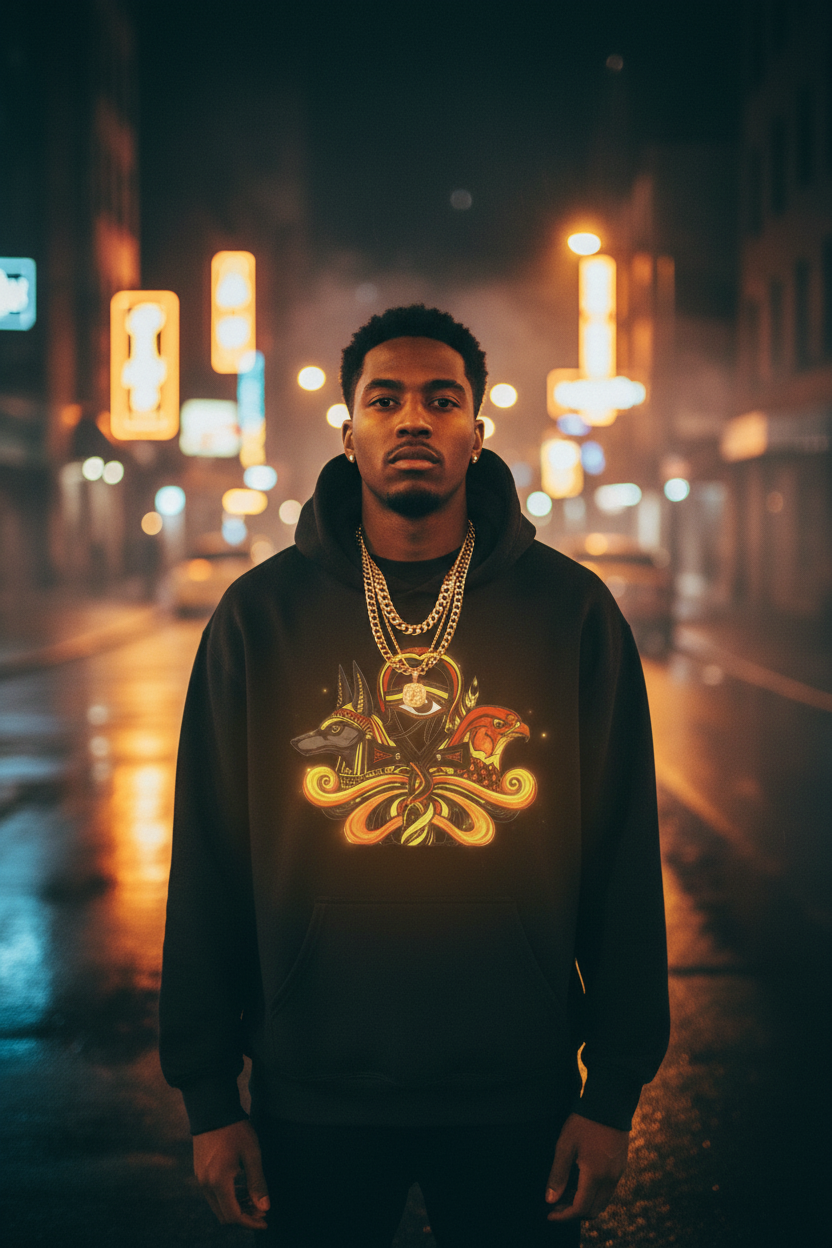 Anubis Horus Eye Hoodie — Night City Spiritual Lifestyle