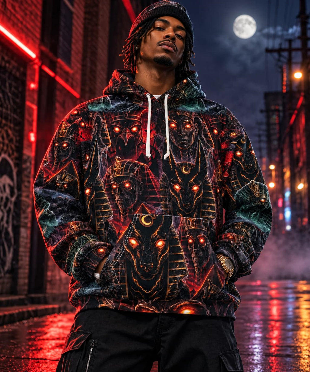 Anubis Pharaoh Glow Hoodie — Egyptian Gods All-Over Print