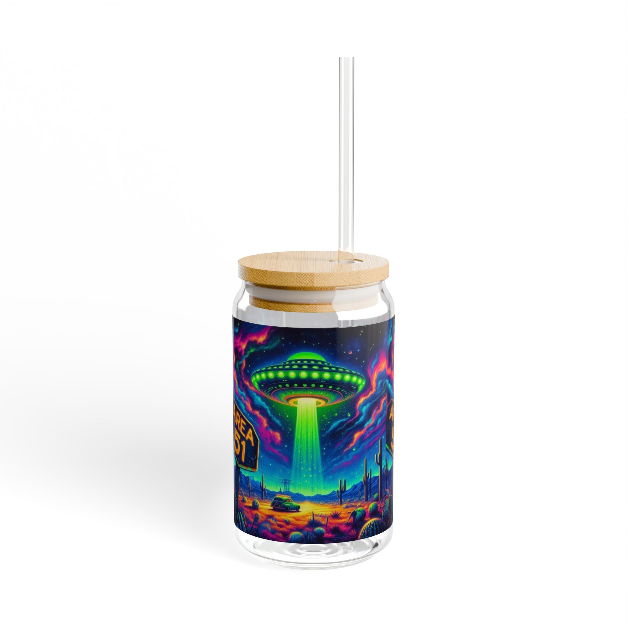 Area 51 Sipper Glass, 16oz - Fun Alien Drinkware for UFO Enthusiasts, Sci-Fi Parties, Gifts for Friends