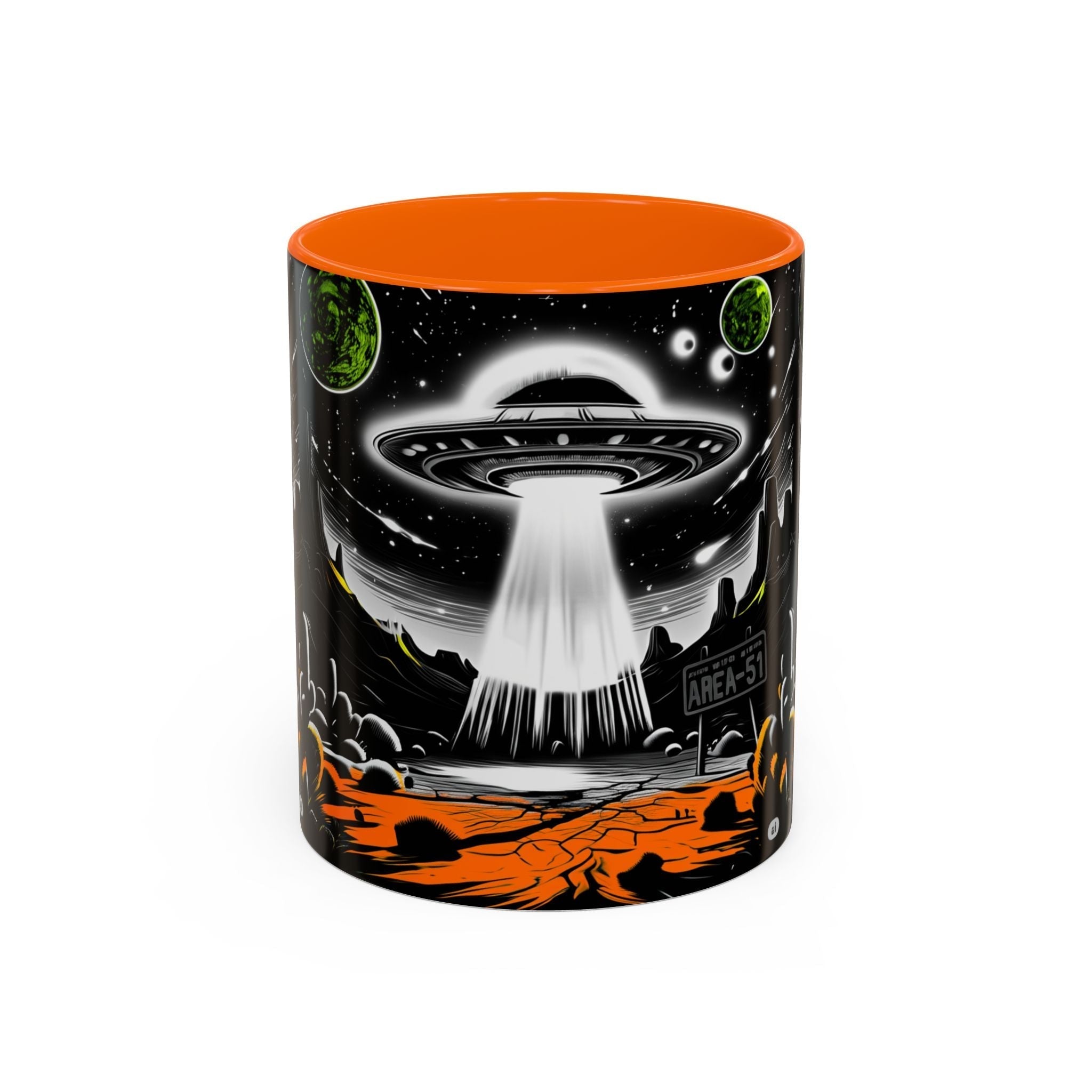 Area 51 UFO Accent Coffee Mug - Space Lover Gift, Weird Alien Decor, Black Mug, Sci-Fi Enthusiast, Kitchenware, Unique Gift Idea! Printify