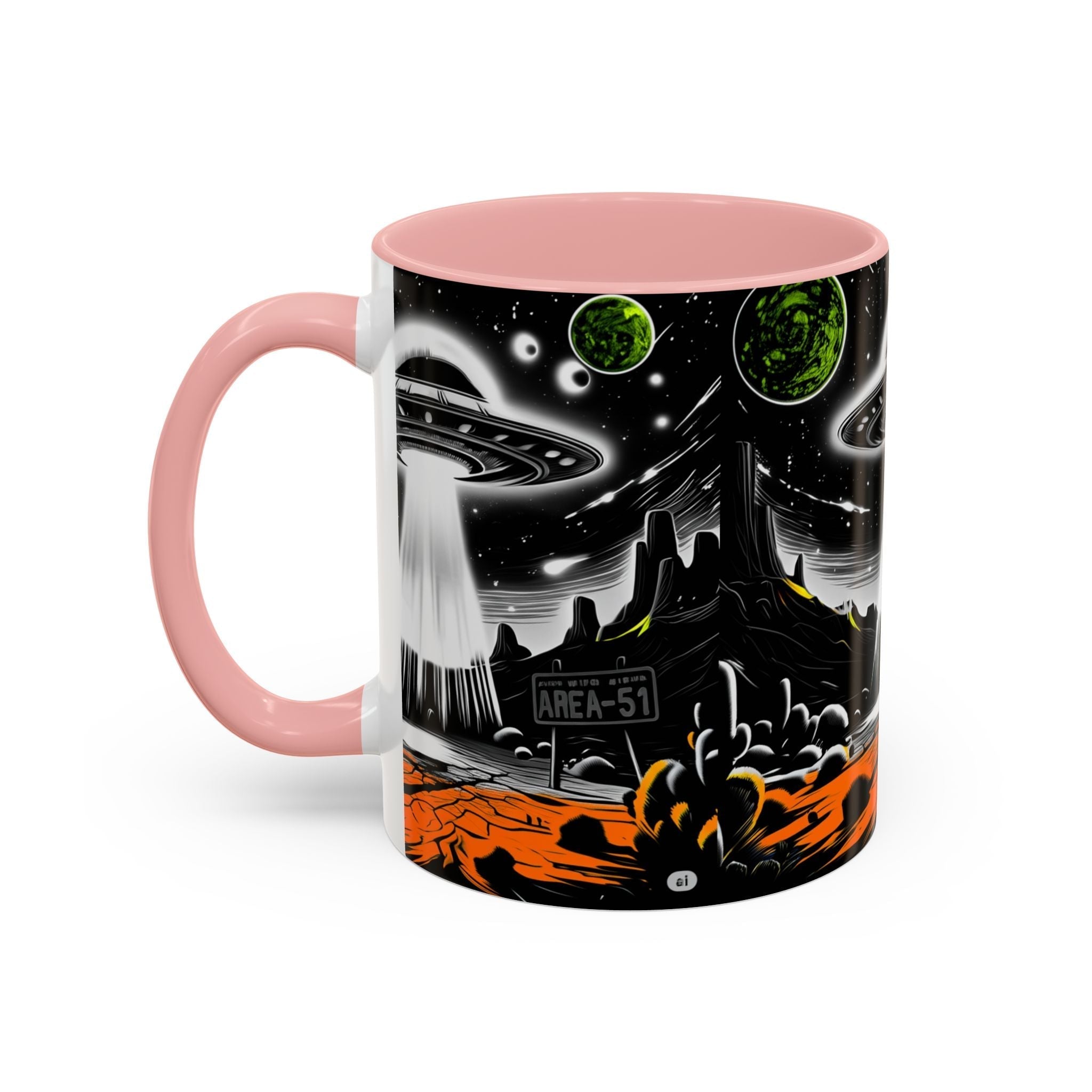Area 51 UFO Accent Coffee Mug - Space Lover Gift, Weird Alien Decor, Black Mug, Sci-Fi Enthusiast, Kitchenware, Unique Gift Idea! Printify