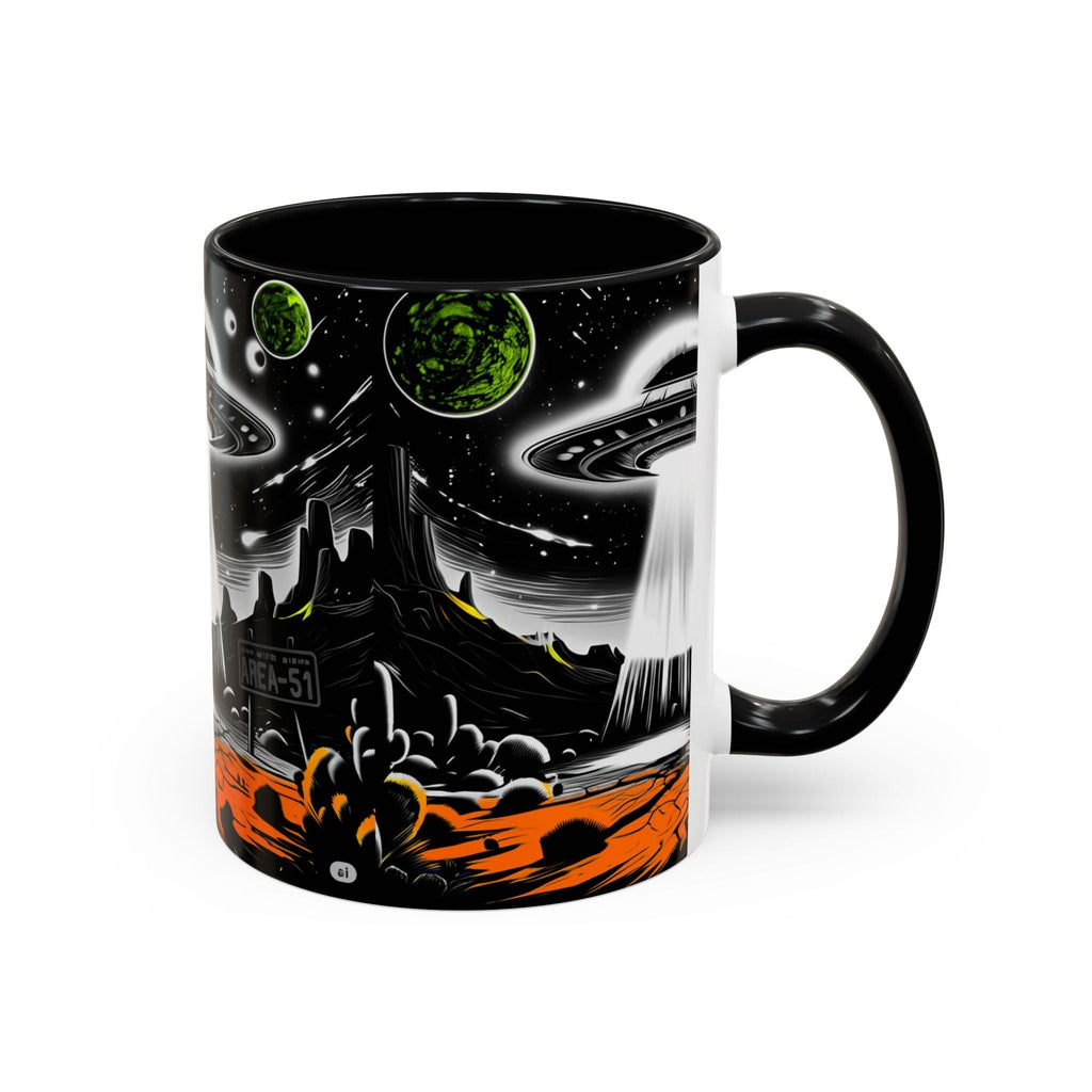 Area 51 UFO Accent Coffee Mug - Space Lover Gift, Weird Alien Decor, Black Mug, Sci-Fi Enthusiast, Kitchenware, Unique Gift Idea! Printify