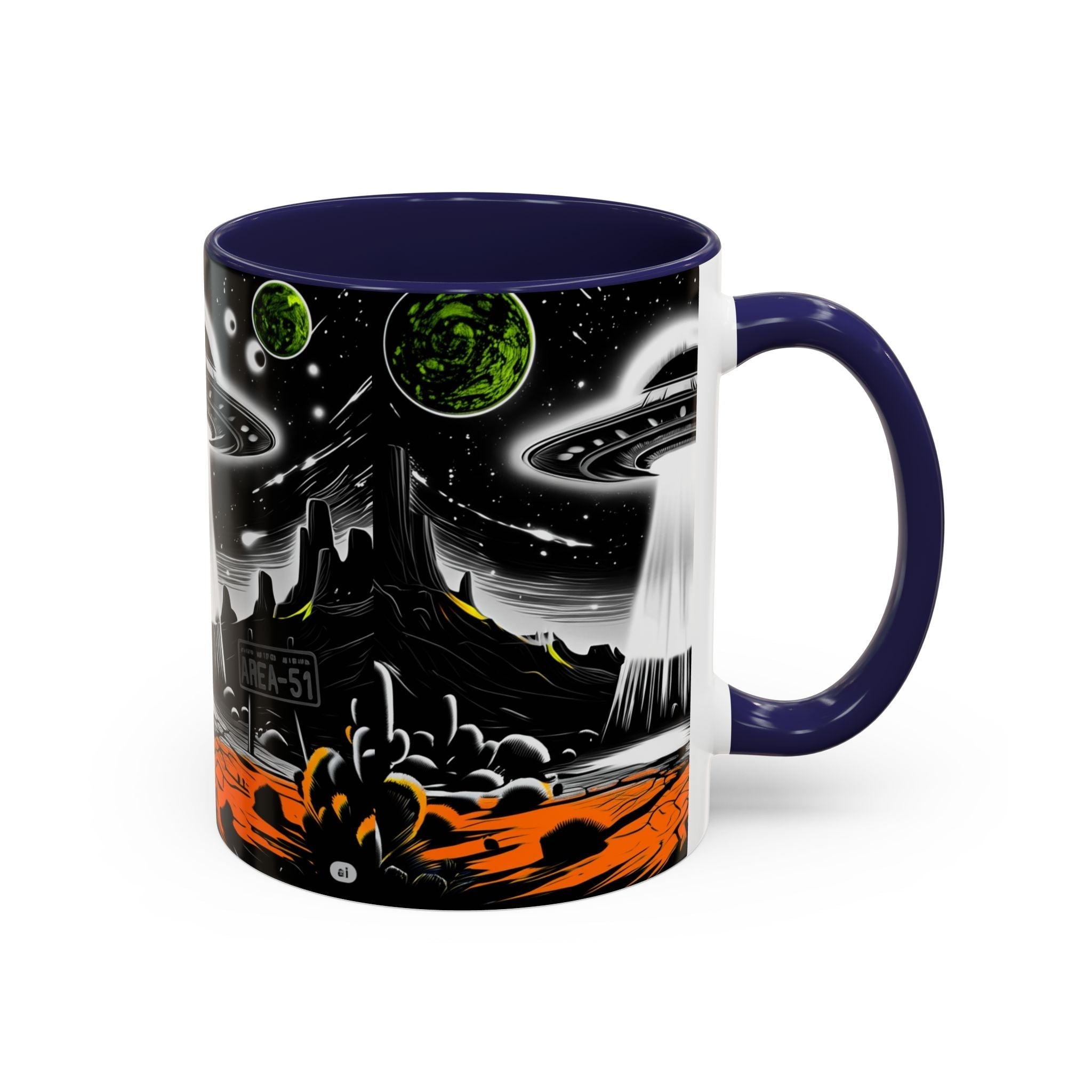 Area 51 UFO Accent Coffee Mug - Space Lover Gift, Weird Alien Decor, Black Mug, Sci-Fi Enthusiast, Kitchenware, Unique Gift Idea! Printify