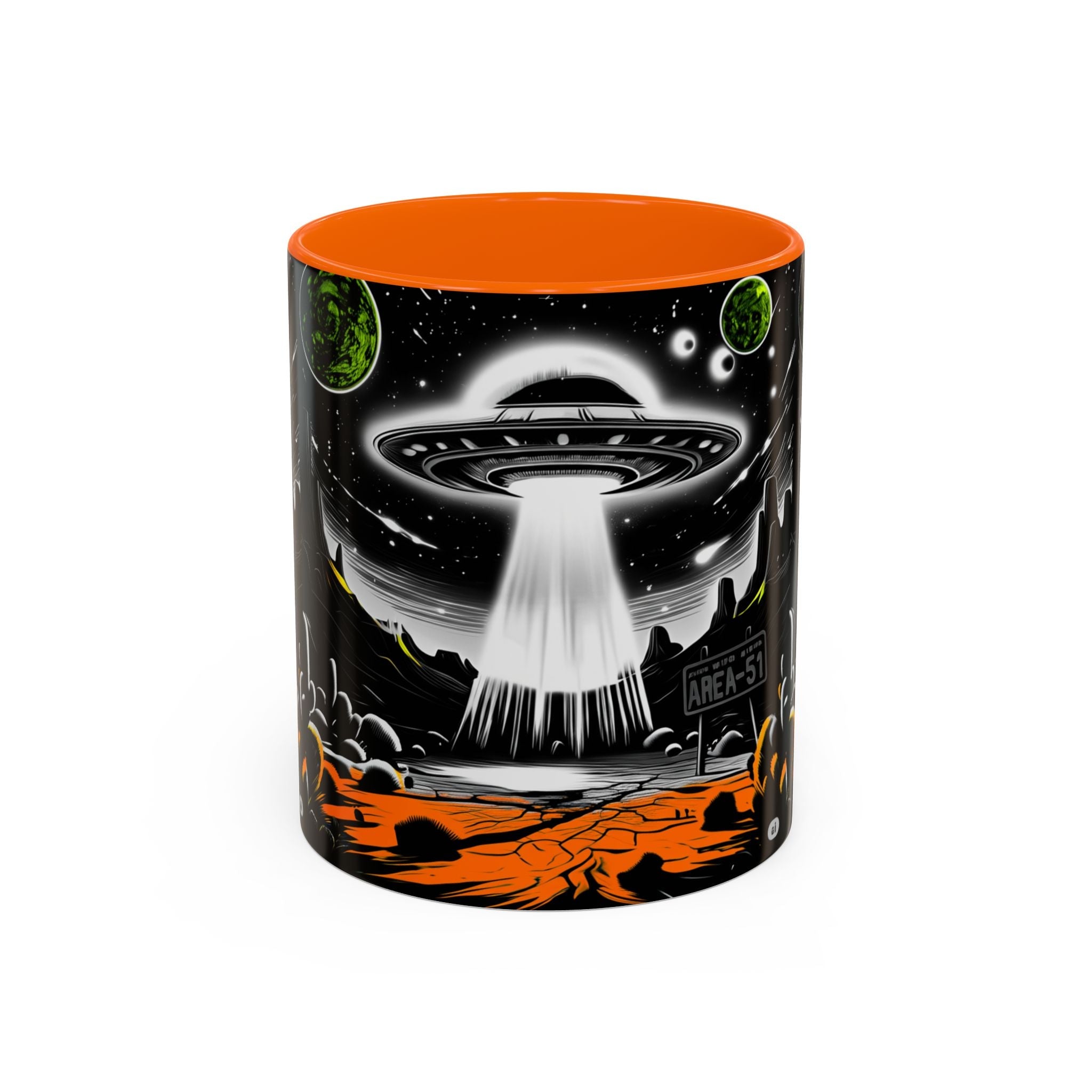 Area 51 UFO Accent Coffee Mug - Space Lover Gift, Weird Alien Decor, Black Mug, Sci-Fi Enthusiast, Kitchenware, Unique Gift Idea!