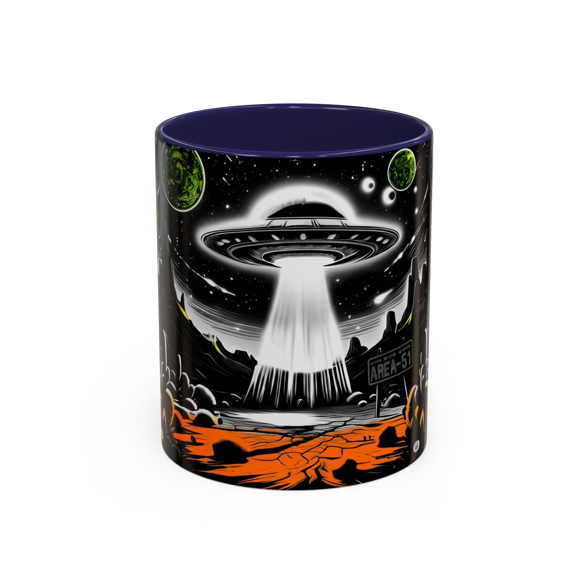Area 51 UFO Accent Coffee Mug - Space Lover Gift, Weird Alien Decor, Black Mug, Sci-Fi Enthusiast, Kitchenware, Unique Gift Idea! Printify