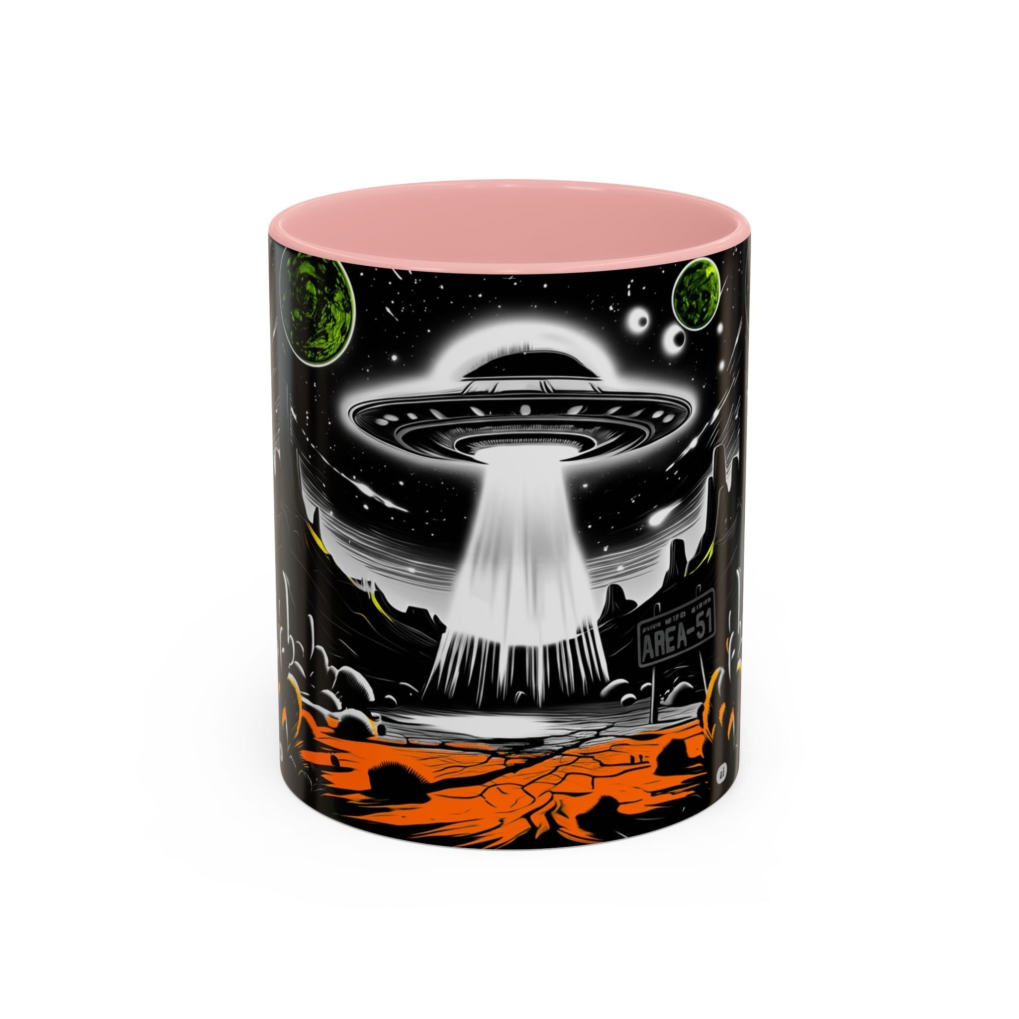 Area 51 UFO Accent Coffee Mug - Space Lover Gift, Weird Alien Decor, Black Mug, Sci-Fi Enthusiast, Kitchenware, Unique Gift Idea! Printify