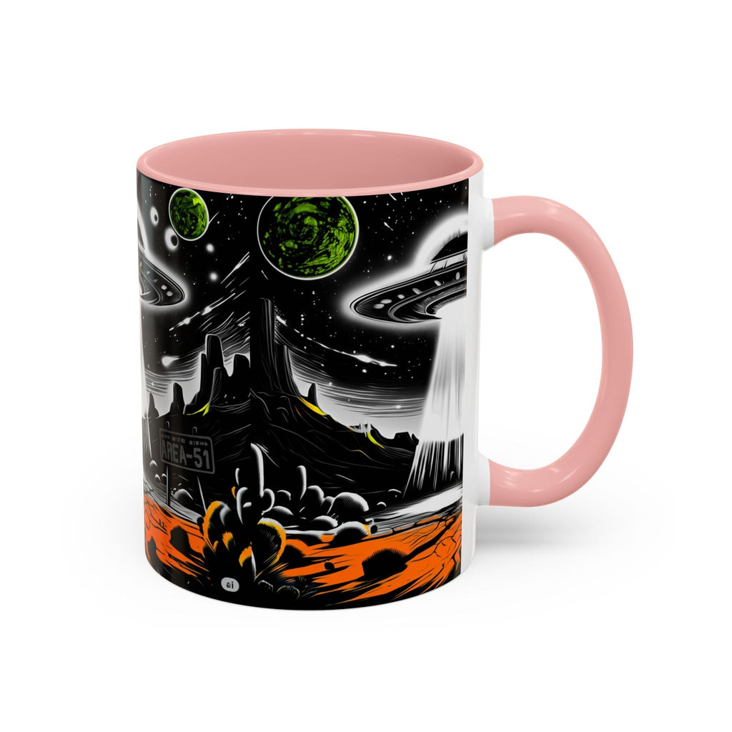 Area 51 UFO Accent Coffee Mug - Space Lover Gift, Weird Alien Decor, Black Mug, Sci-Fi Enthusiast, Kitchenware, Unique Gift Idea! Printify
