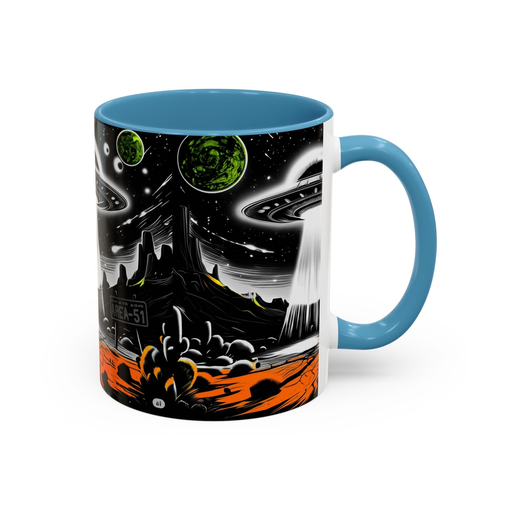 Area 51 UFO Accent Coffee Mug - Space Lover Gift, Weird Alien Decor, Black Mug, Sci-Fi Enthusiast, Kitchenware, Unique Gift Idea! Printify