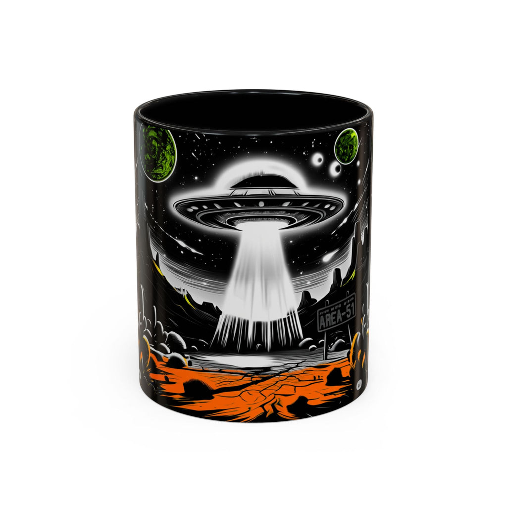 Area 51 UFO Accent Coffee Mug - Space Lover Gift, Weird Alien Decor, Black Mug, Sci-Fi Enthusiast, Kitchenware, Unique Gift Idea!