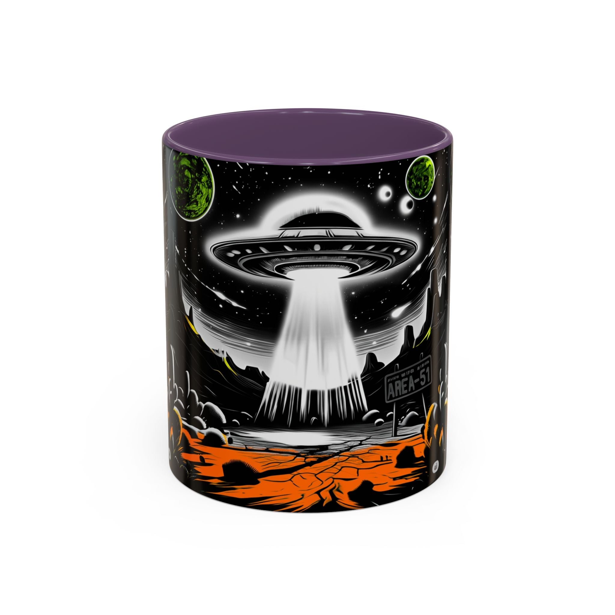 Area 51 UFO Accent Coffee Mug - Space Lover Gift, Weird Alien Decor, Black Mug, Sci-Fi Enthusiast, Kitchenware, Unique Gift Idea!