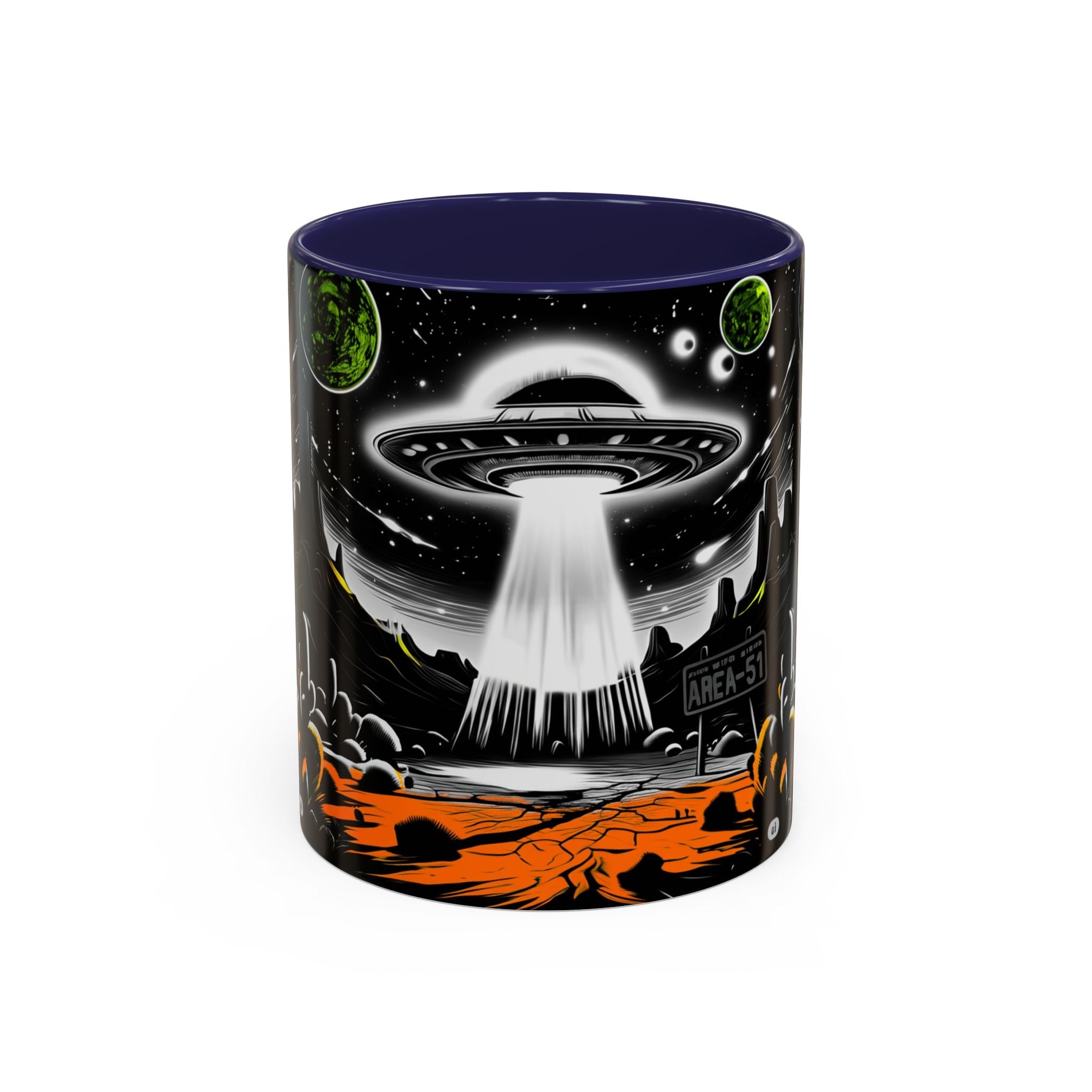 Area 51 UFO Accent Coffee Mug - Space Lover Gift, Weird Alien Decor, Black Mug, Sci-Fi Enthusiast, Kitchenware, Unique Gift Idea!
