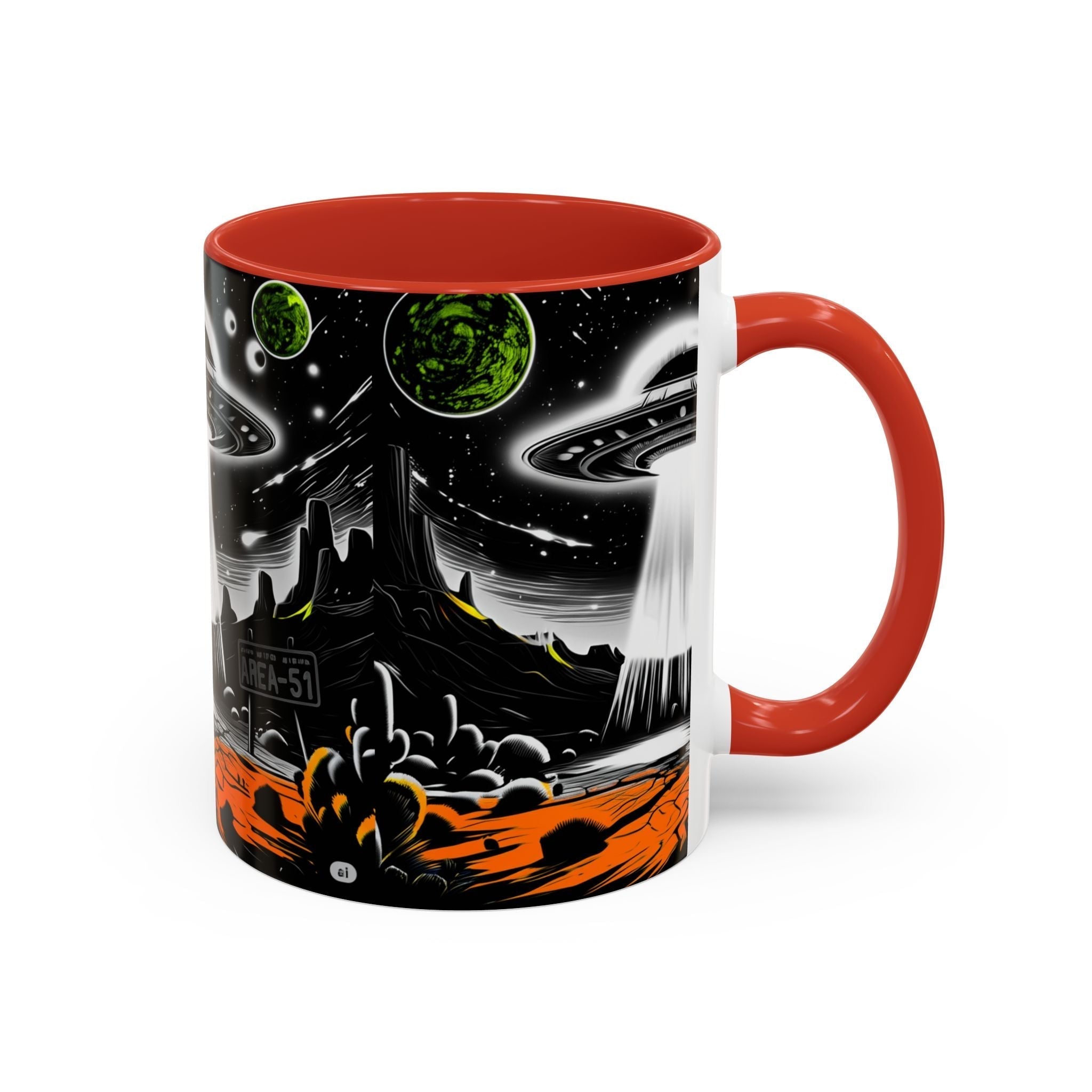 Area 51 UFO Accent Coffee Mug - Space Lover Gift, Weird Alien Decor, Black Mug, Sci-Fi Enthusiast, Kitchenware, Unique Gift Idea! Printify