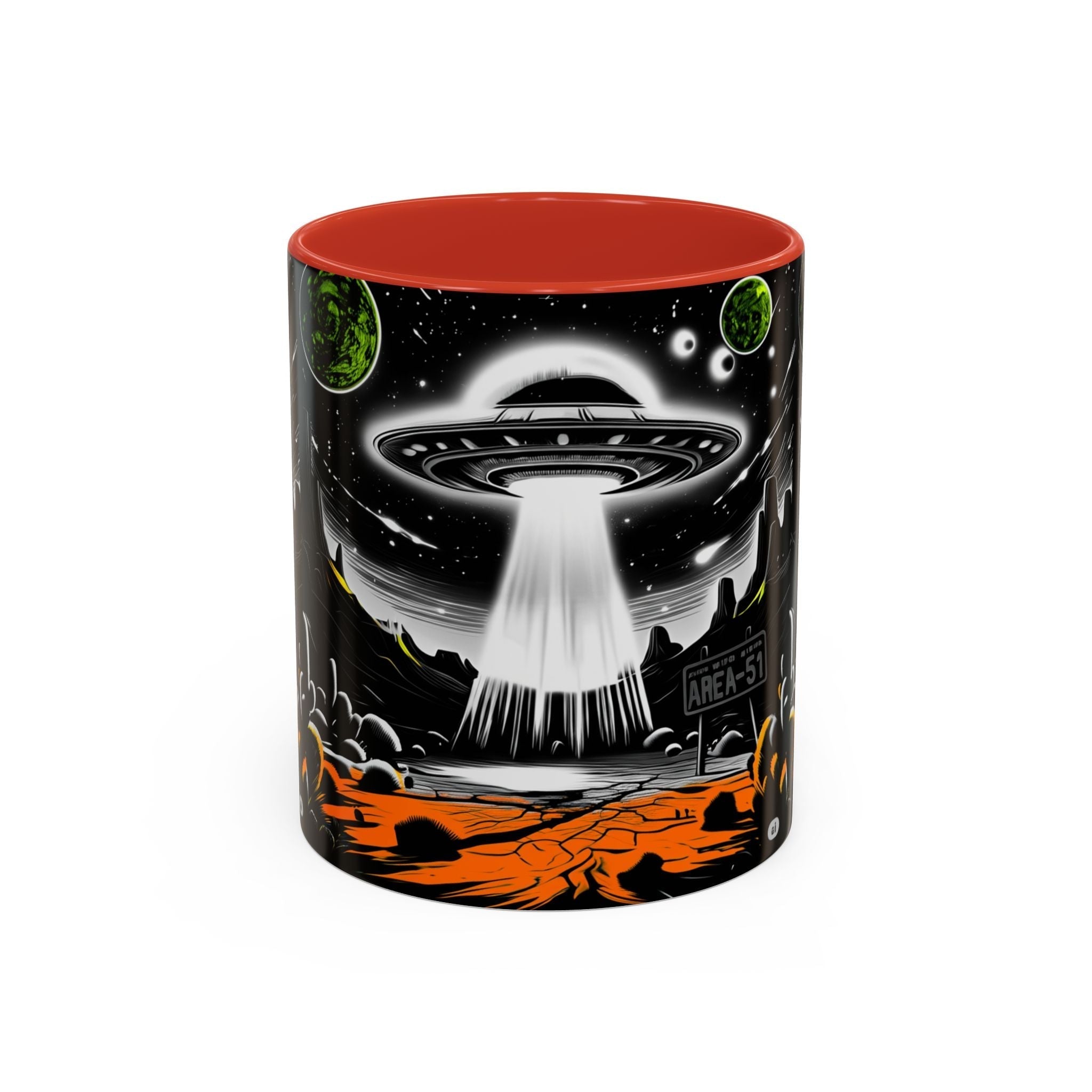Area 51 UFO Accent Coffee Mug - Space Lover Gift, Weird Alien Decor, Black Mug, Sci-Fi Enthusiast, Kitchenware, Unique Gift Idea! Printify