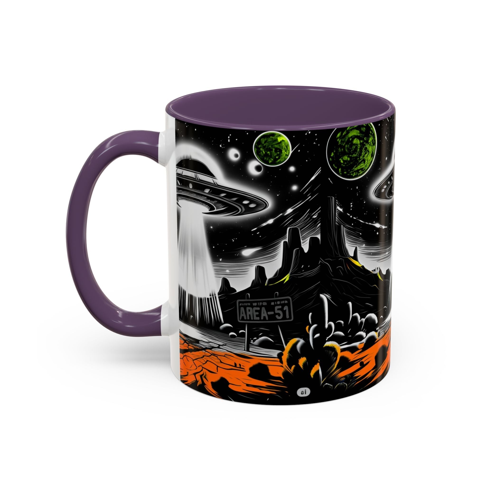 Area 51 UFO Accent Coffee Mug - Space Lover Gift, Weird Alien Decor, Black Mug, Sci-Fi Enthusiast, Kitchenware, Unique Gift Idea! Printify