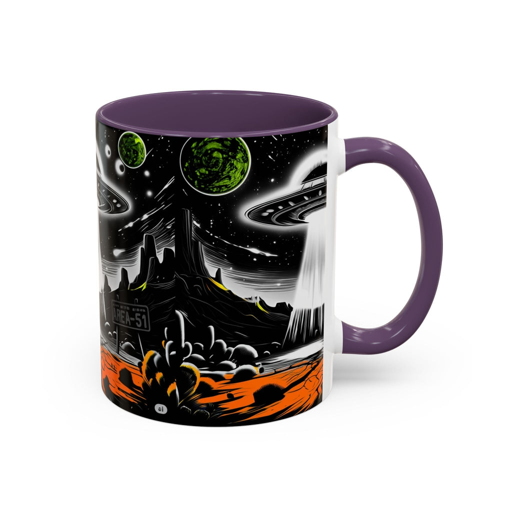 Area 51 UFO Accent Coffee Mug - Space Lover Gift, Weird Alien Decor, Black Mug, Sci-Fi Enthusiast, Kitchenware, Unique Gift Idea! Printify