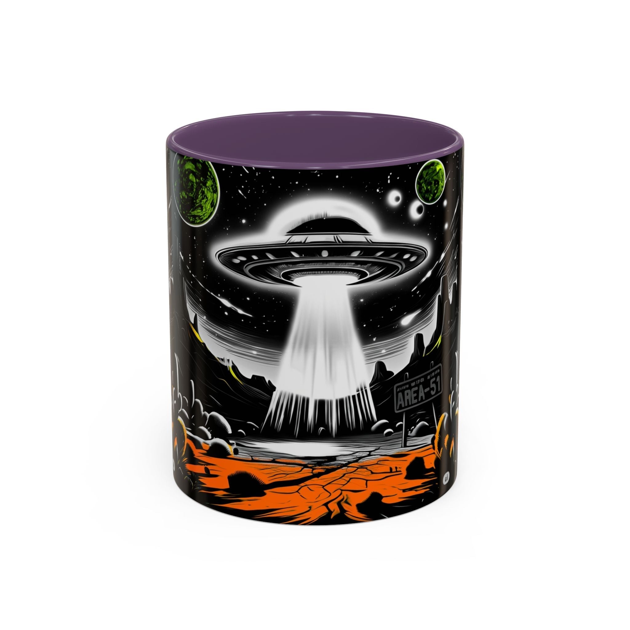 Area 51 UFO Accent Coffee Mug - Space Lover Gift, Weird Alien Decor, Black Mug, Sci-Fi Enthusiast, Kitchenware, Unique Gift Idea! Printify