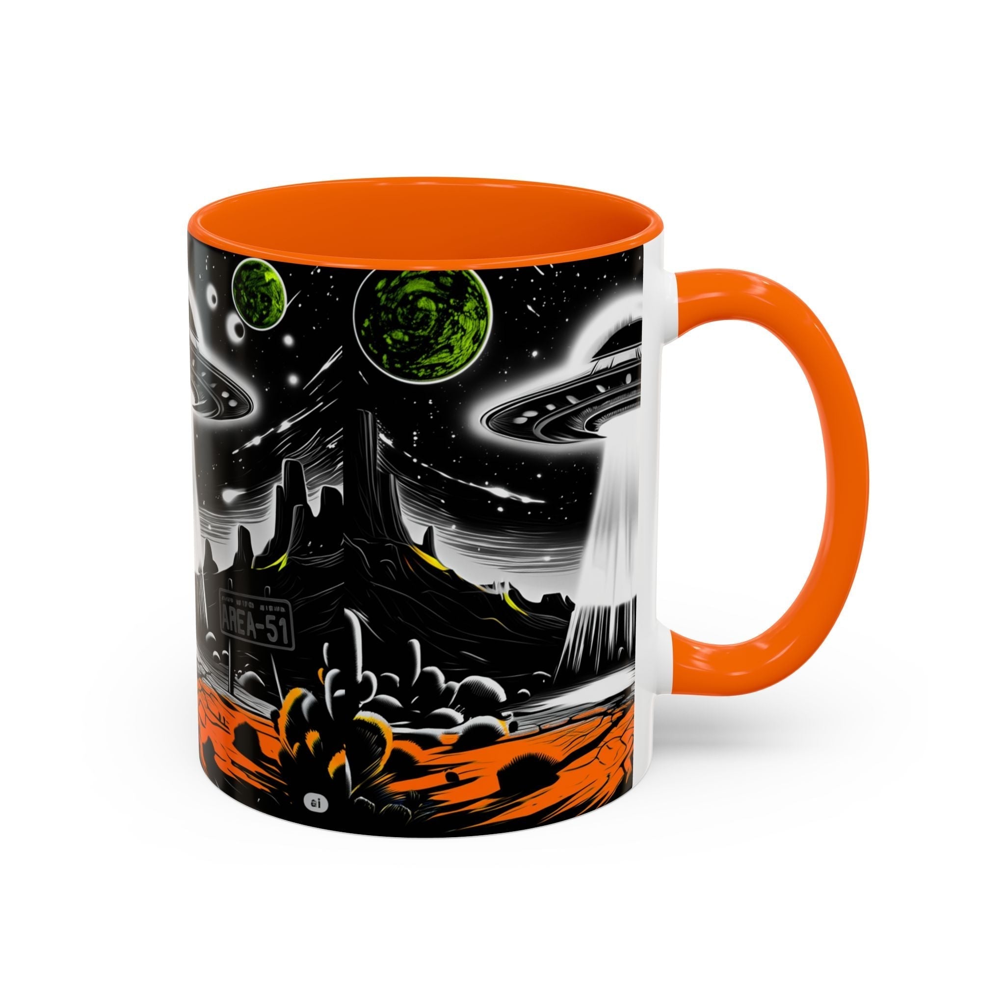 Area 51 UFO Accent Coffee Mug - Space Lover Gift, Weird Alien Decor, Black Mug, Sci-Fi Enthusiast, Kitchenware, Unique Gift Idea! Printify