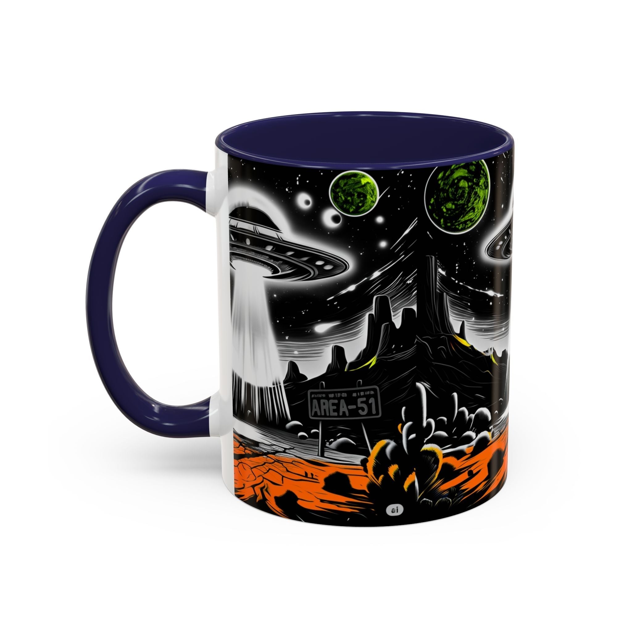 Area 51 UFO Accent Coffee Mug - Space Lover Gift, Weird Alien Decor, Black Mug, Sci-Fi Enthusiast, Kitchenware, Unique Gift Idea! Printify