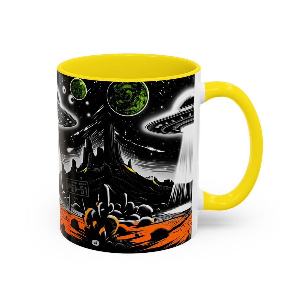 Area 51 UFO Accent Coffee Mug - Space Lover Gift, Weird Alien Decor, Black Mug, Sci-Fi Enthusiast, Kitchenware, Unique Gift Idea! Printify