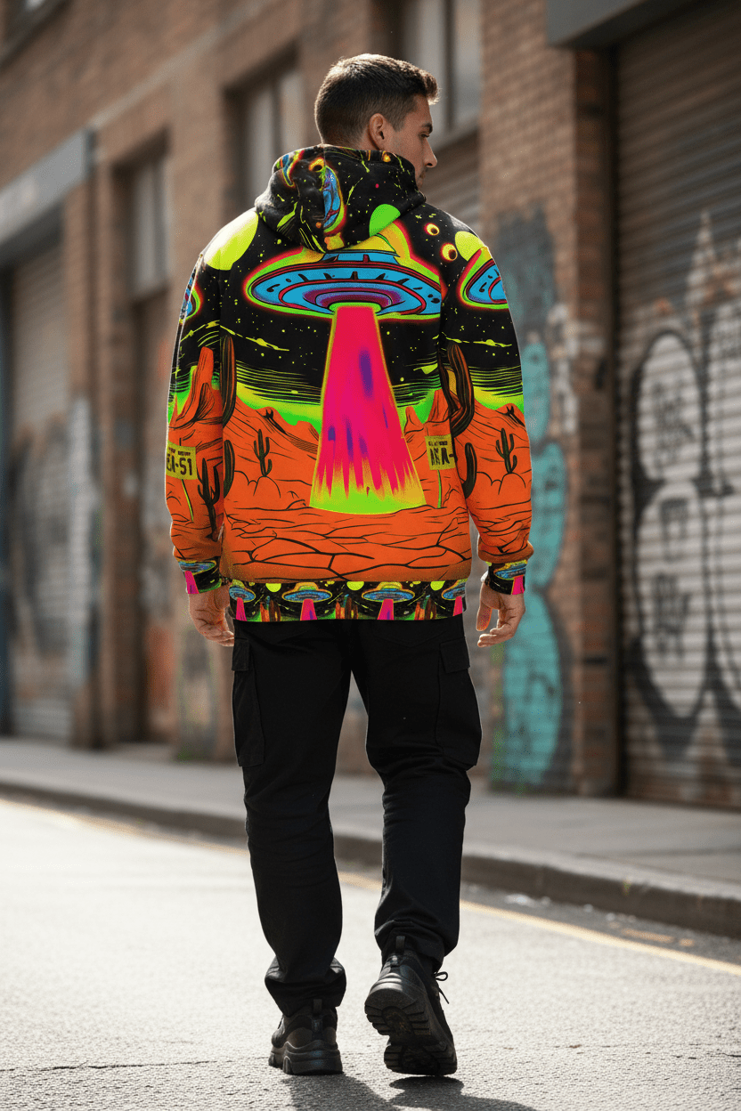 Back view of Area 51 UFO hoodie