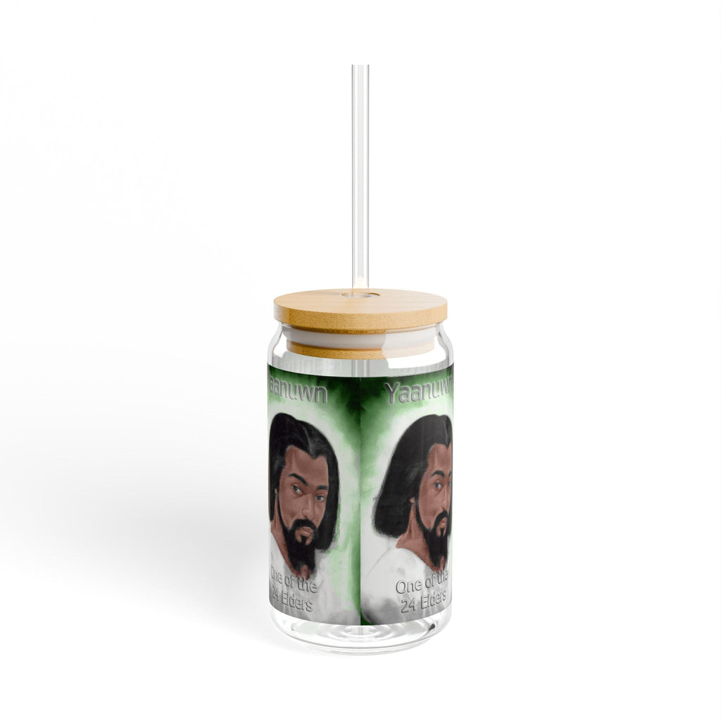 Artistic Sipper Glass with Wooden Lid, Unique Ventage Inspired Drinkware, Eco-Friendly Reusable, Perfect for Gatherings, Gifts Printify